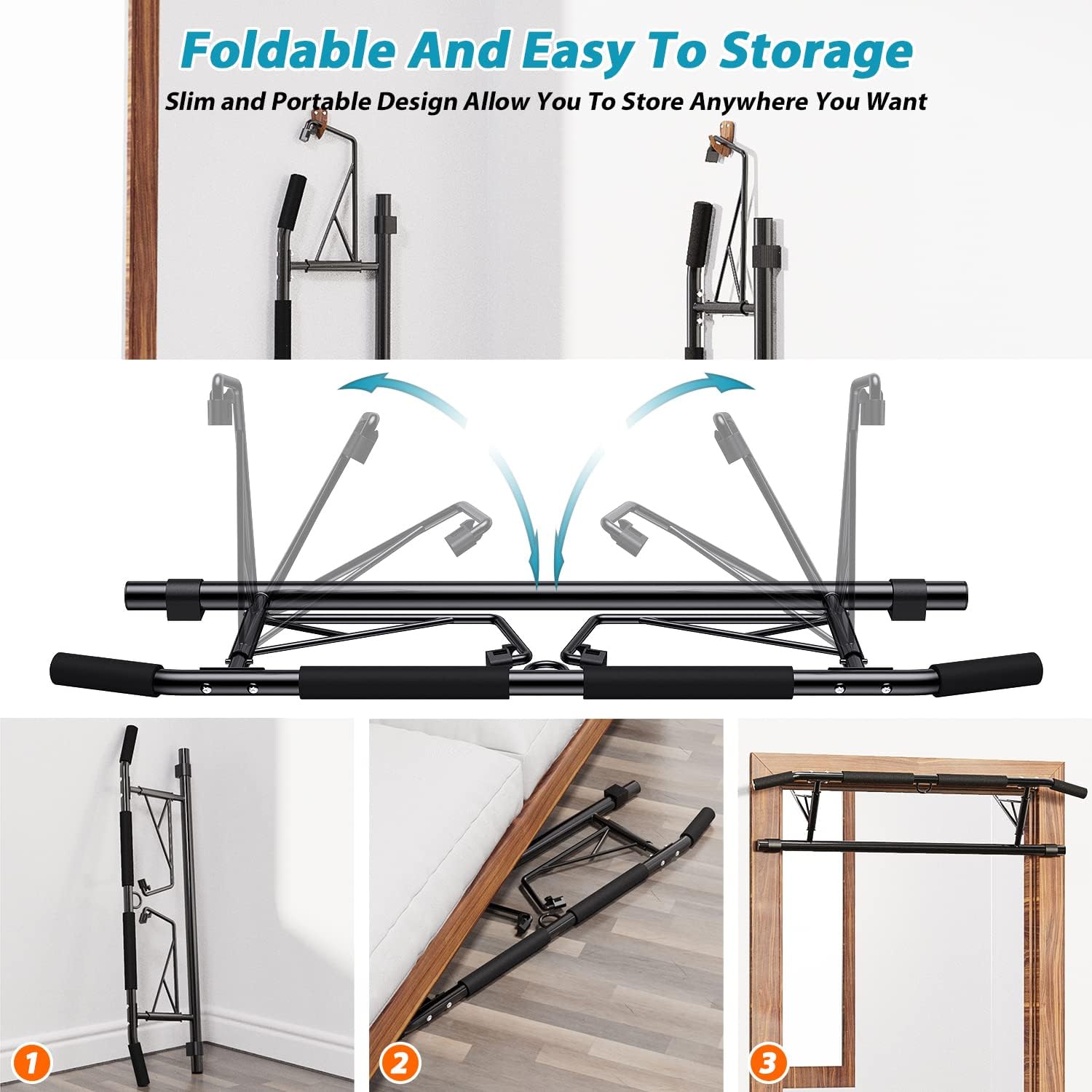 Detalle 2 de JX FITNESS Door Frame Pull Up Bar (Foldable, No Drilling) for Chin-ups at Home