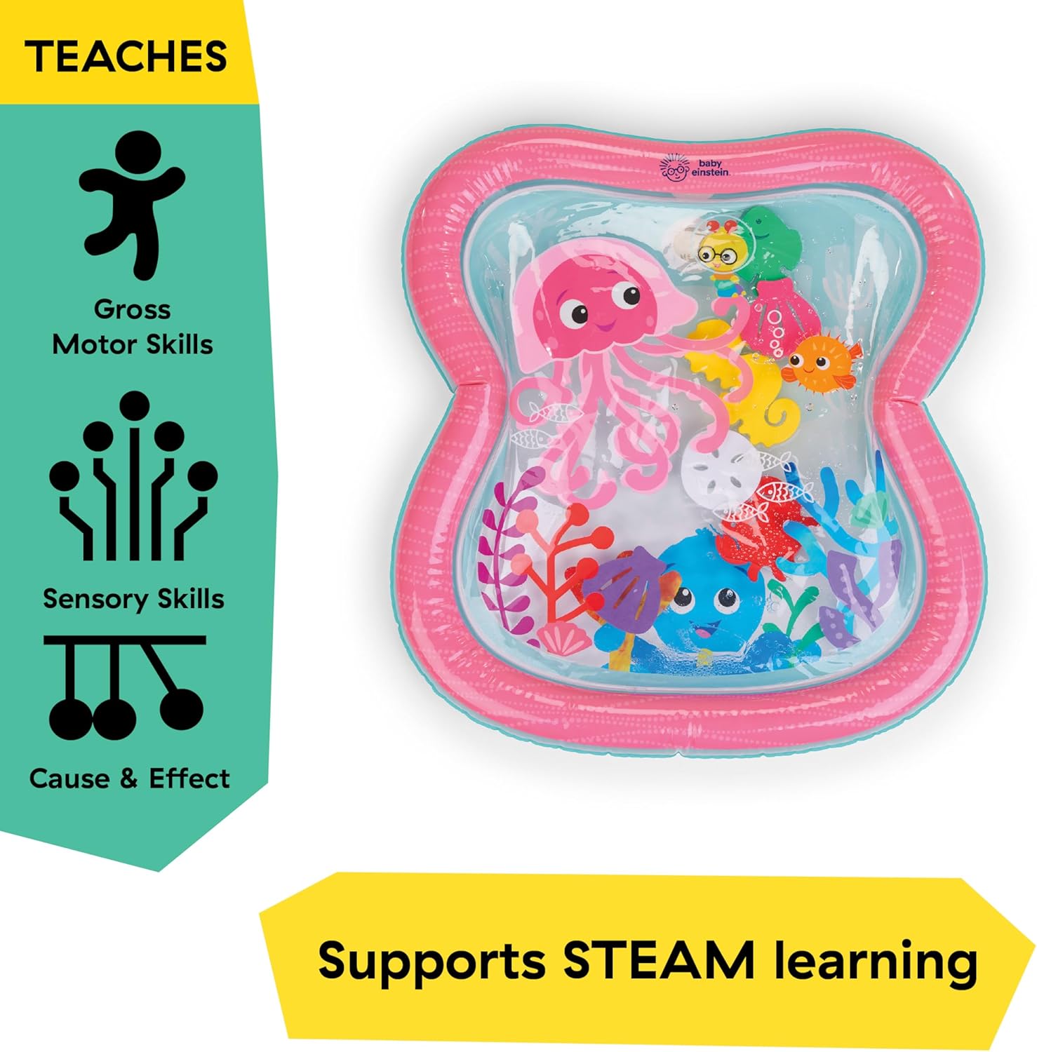 Detalle de Baby Einstein Tapis d'eau Ocean Explorers Jiggling Janet – Tapis d’éveil 6 créatures marines, 0–36 mois, rose