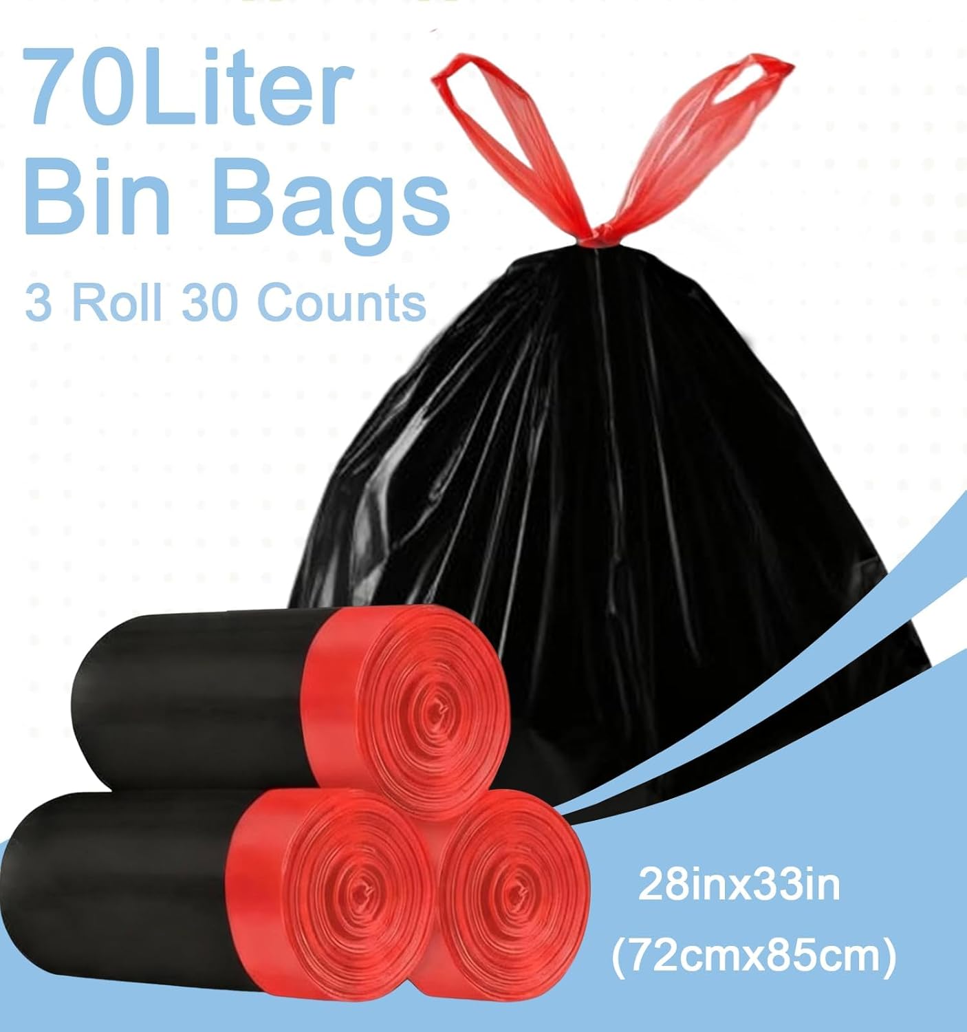 Thumbnail 5 de XIYOO Black Strong 70L Bin Bags with Drawstring – 30 Count