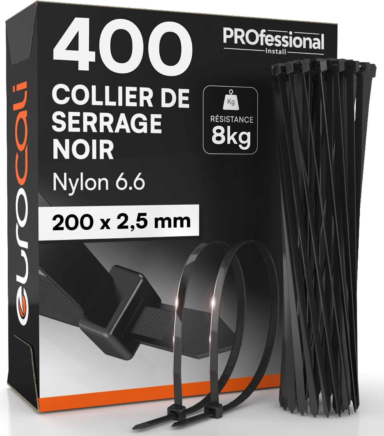 400 Serres Câbles Noirs 200 mm x 2,5 mm en Nylon 6,6 (PA66) autobloquants – Colliers de Serrage