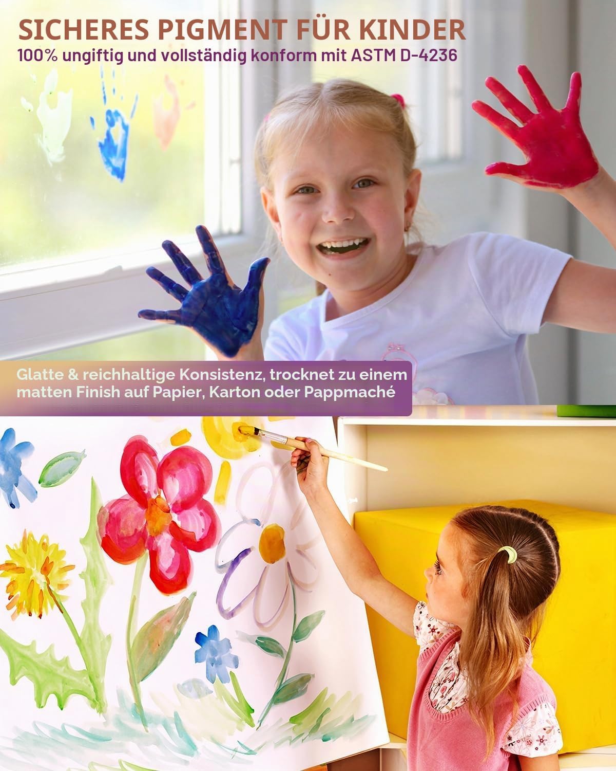 Detalle de Nicpro 18 Farben Abwaschbares Temperafarbe-Set für Kinder – 4500 ml Gesamtinhalt, ungiftig, 250 ml Flaschen