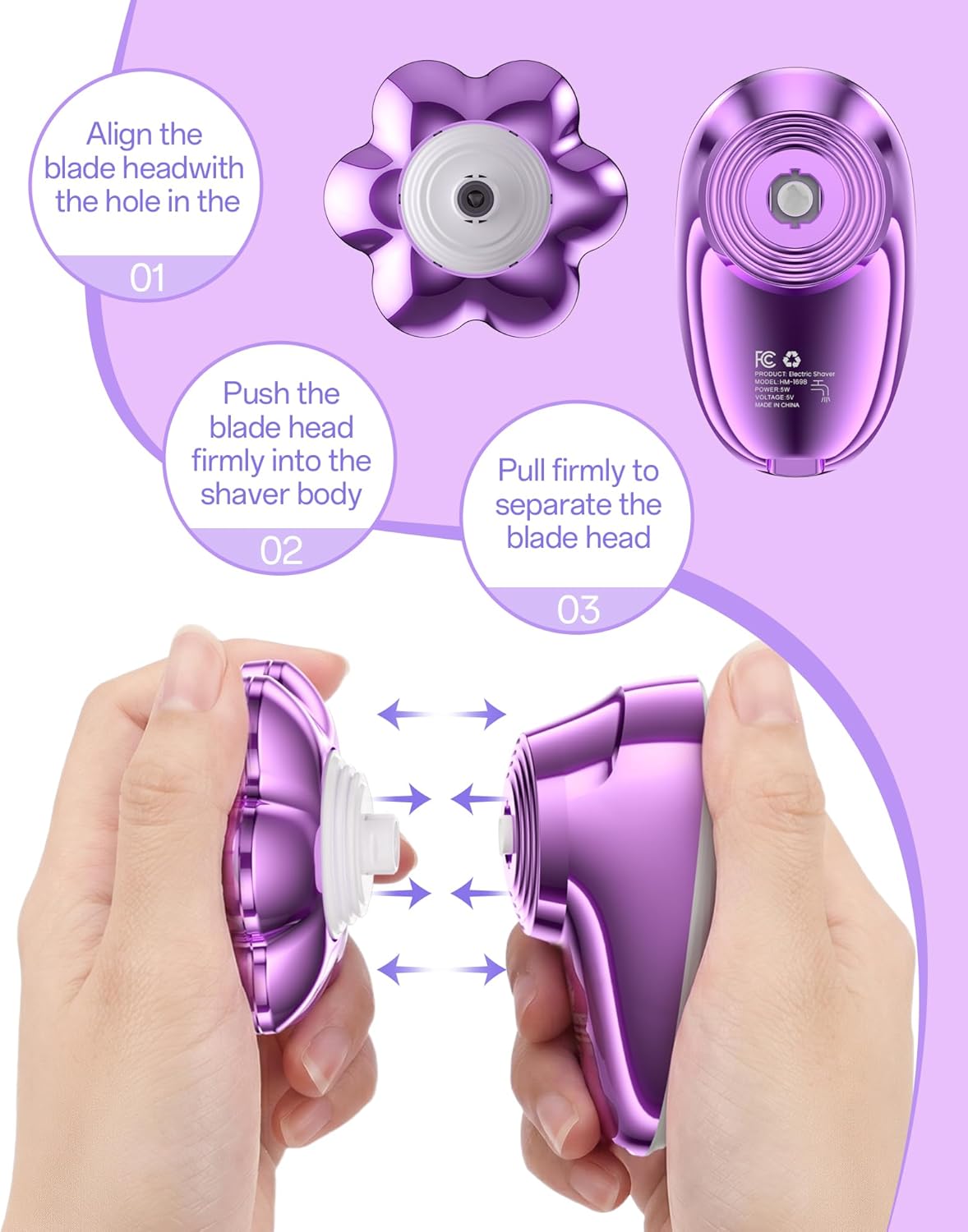 Thumbnail 6 de 5-in-1 Women’s Electric Razor Kit with 7D Magnetic Heads – Waterproof, LED Display, and USB-C Charge