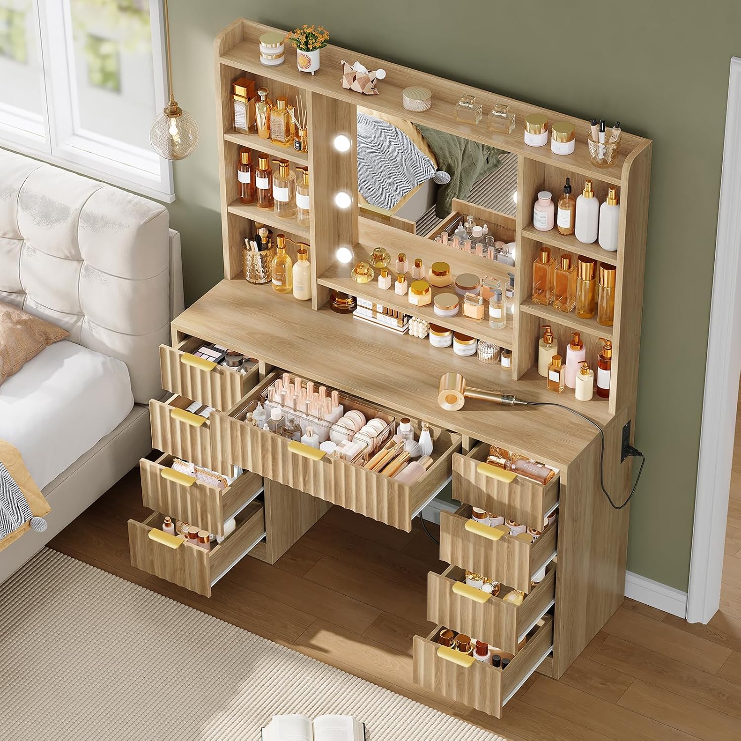Detalle de FIONESO Vanity Desk with 9 Drawers