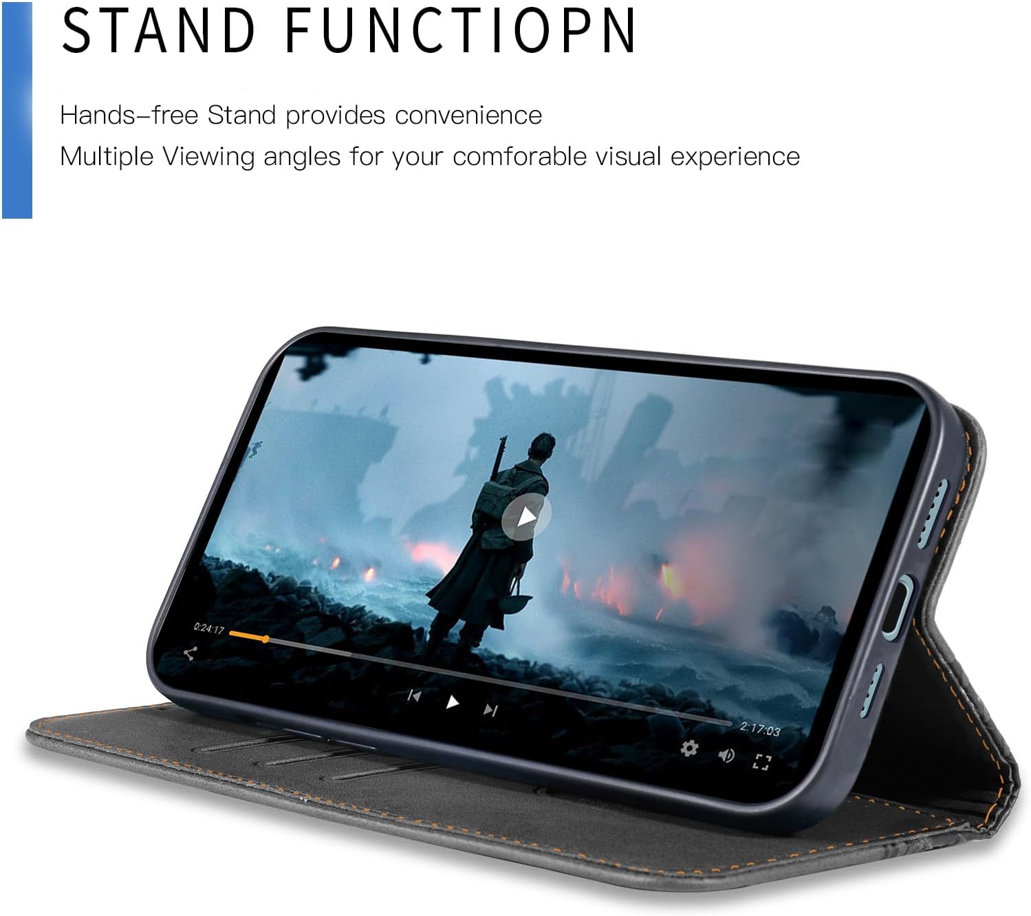 Detalle de CXTcase Flip Case für Motorola Moto G55 – PU-Leder & TPU, magnetischer Ständer, Schwarz