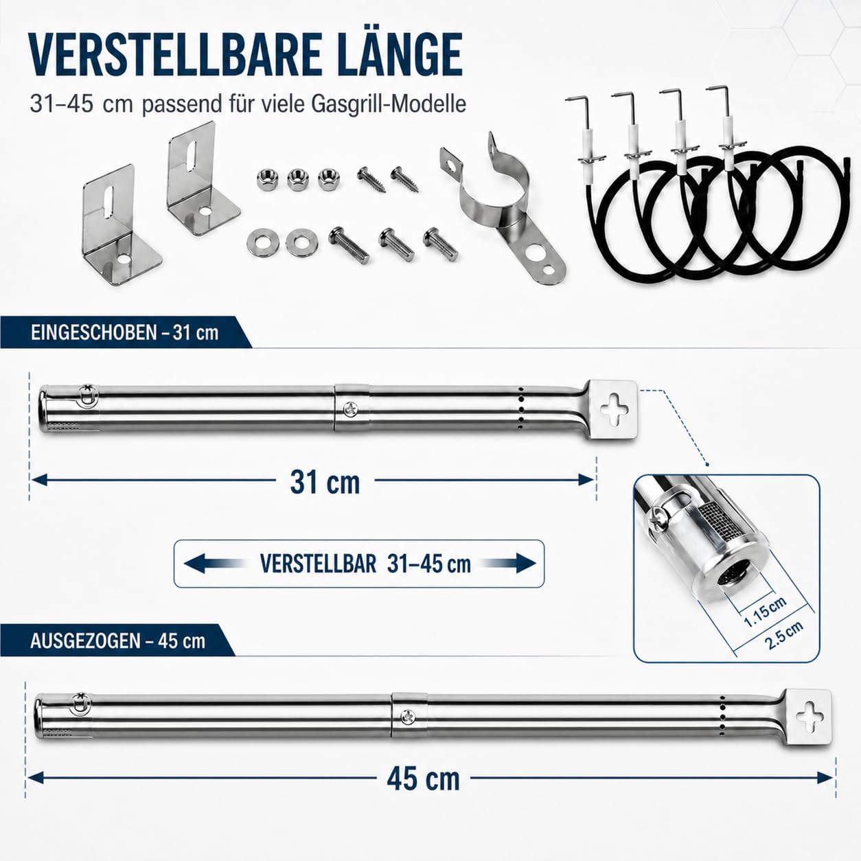 Thumbnail 1 de Uniflasy Universal Gasgrill Brenner 31–45 cm – 4 Stück