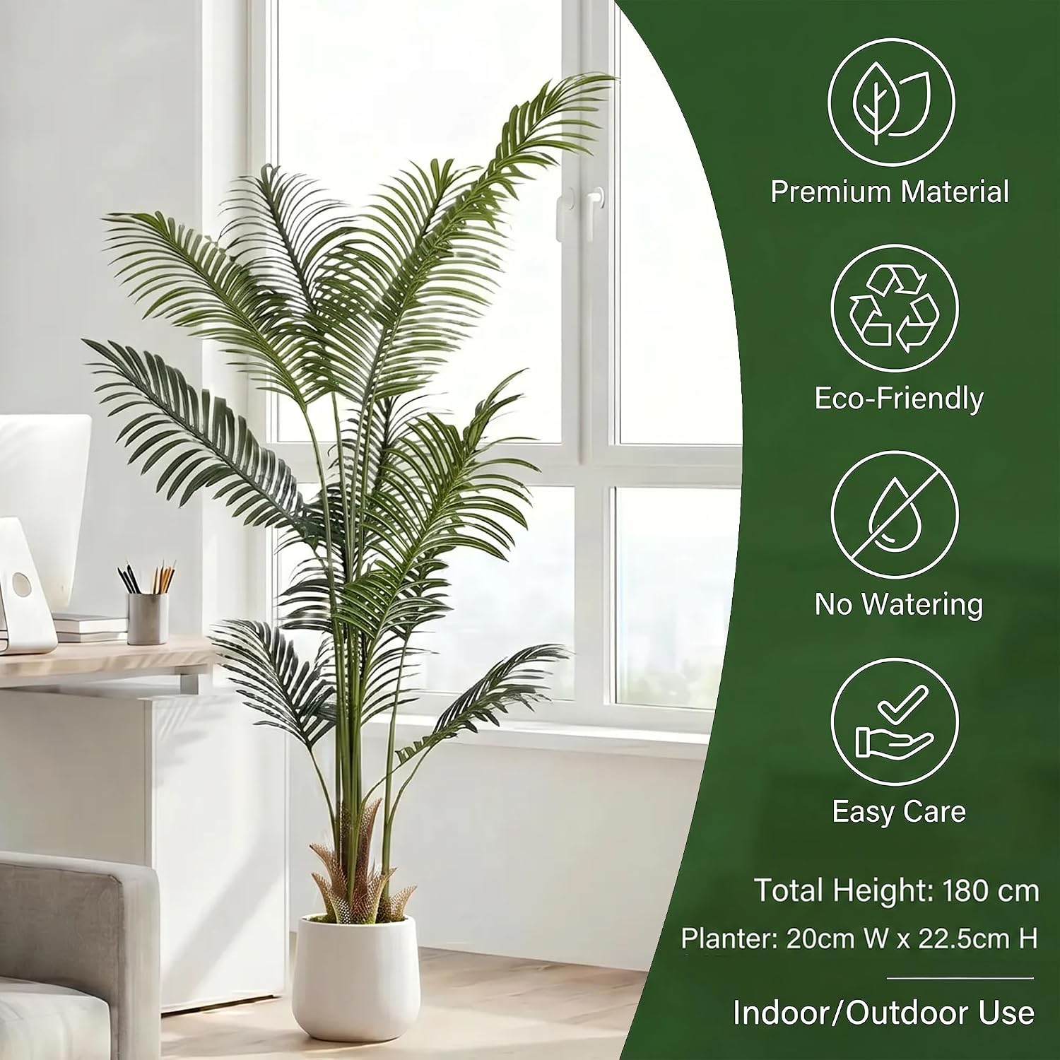 Detalle de ZKIODV FP-180 Artificial Palm Tree, 180 cm, White Planter, 13 Leaves