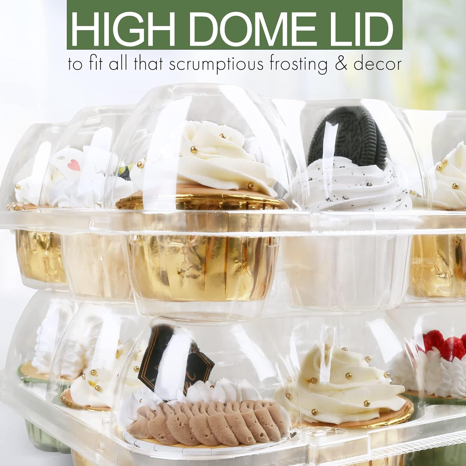 Detalle de LotFancy 12 Count x 12 Sets Cupcake Containers with 144 Liners (Detachable Dome Lids)