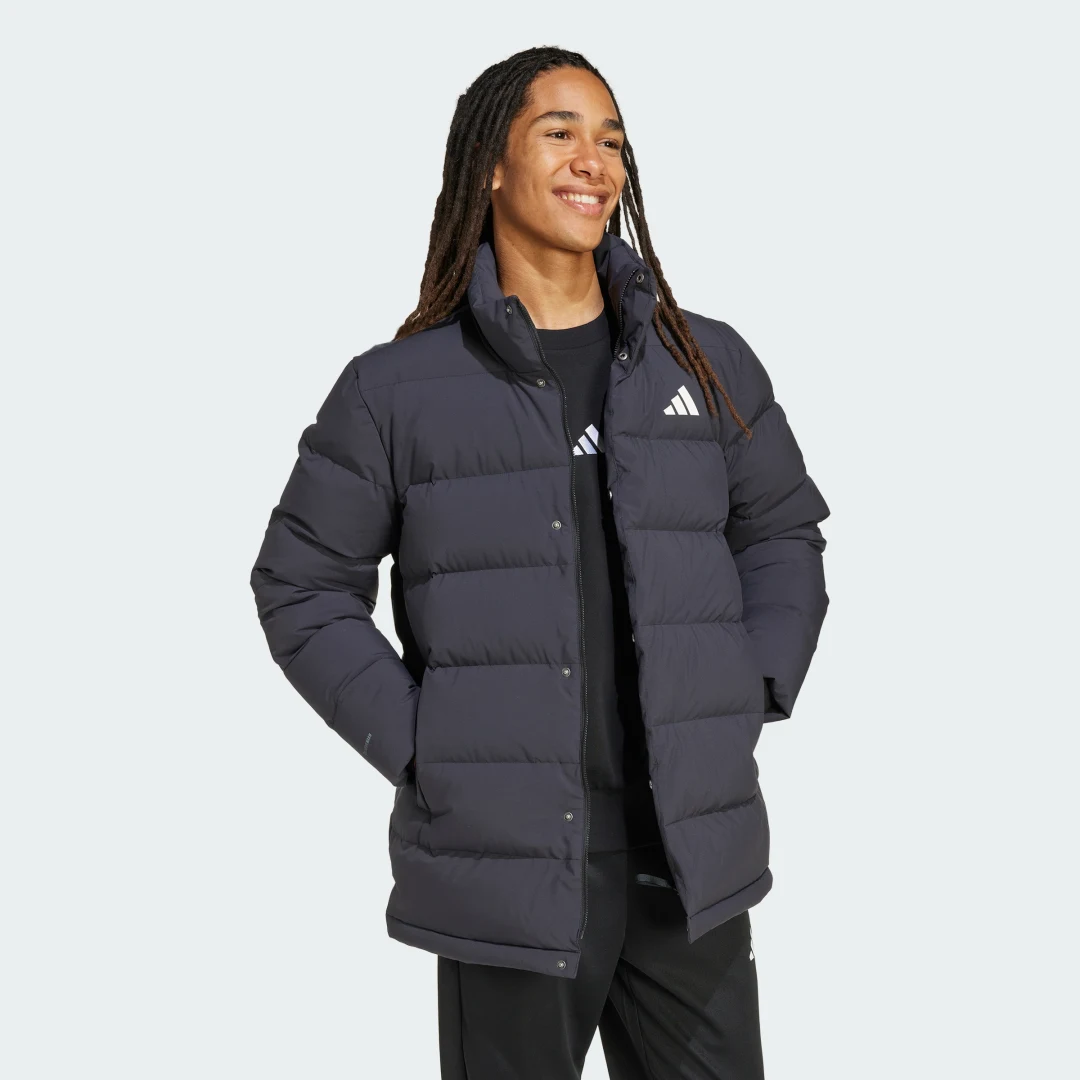 Detalle de Anorak de plumón Helionic CLIMAWARM de Adidas (longitud media) en Negro