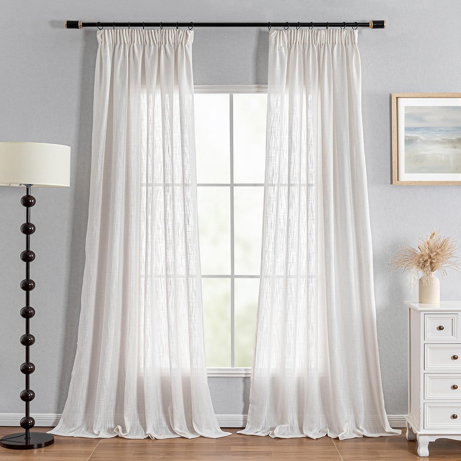 Thumbnail 1 de MYSKY HOME Vorhänge – Halbtransparente Schlaufenvorhänge, 140x225 cm, Beige/Elfenbeinweiß