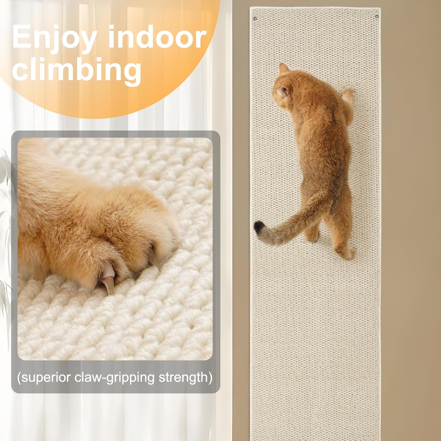 Detalle de Uross Cat Climbing Wall Carpet 200x40cm: Scratch-Resistant Wall Scratcher for Indoor Use