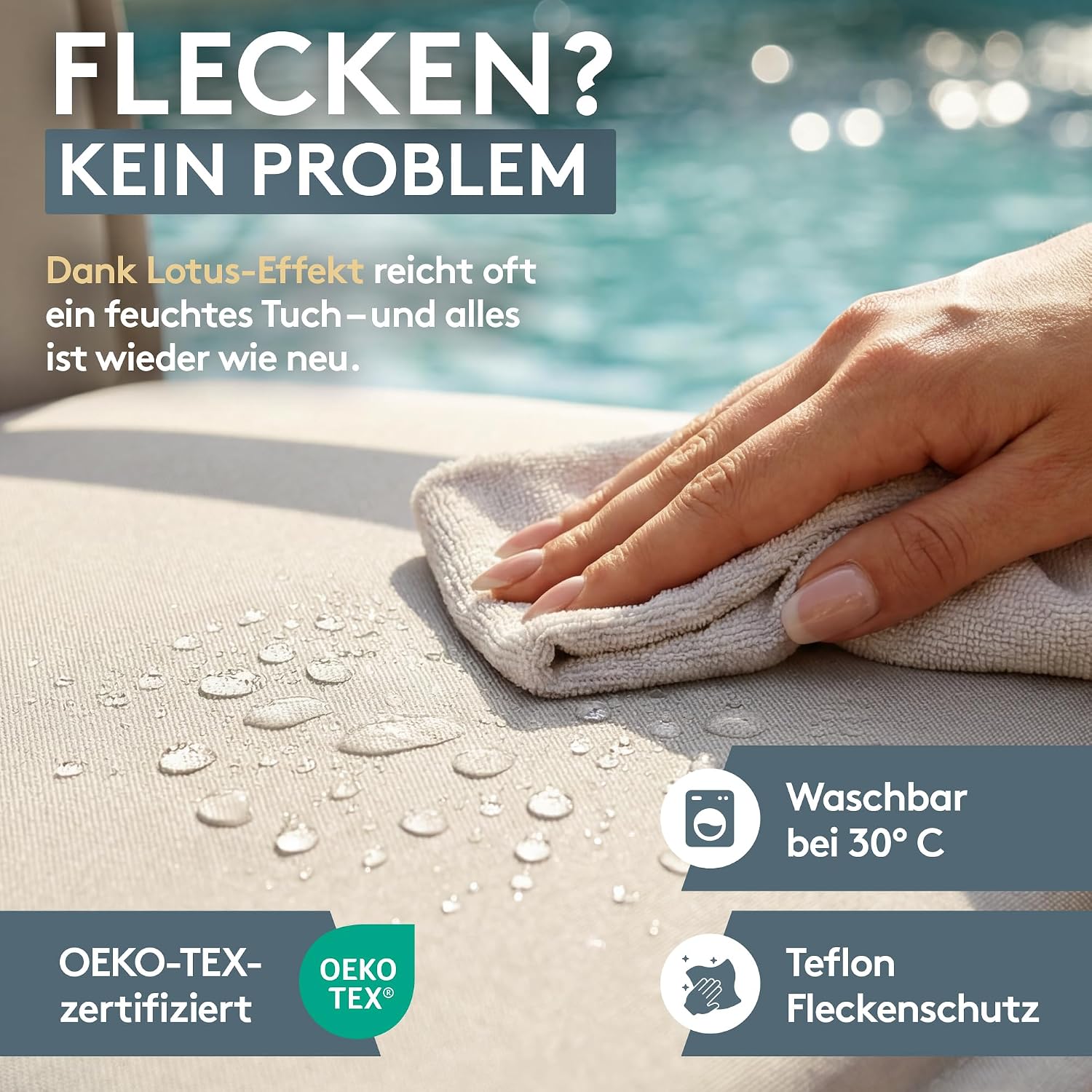 Detalle de LILENO HOME Sonnenliege Auflage 4er-Set Grau – Passende Polsterung für Garten- und Strandliege (188 × 60 × 5 cm)