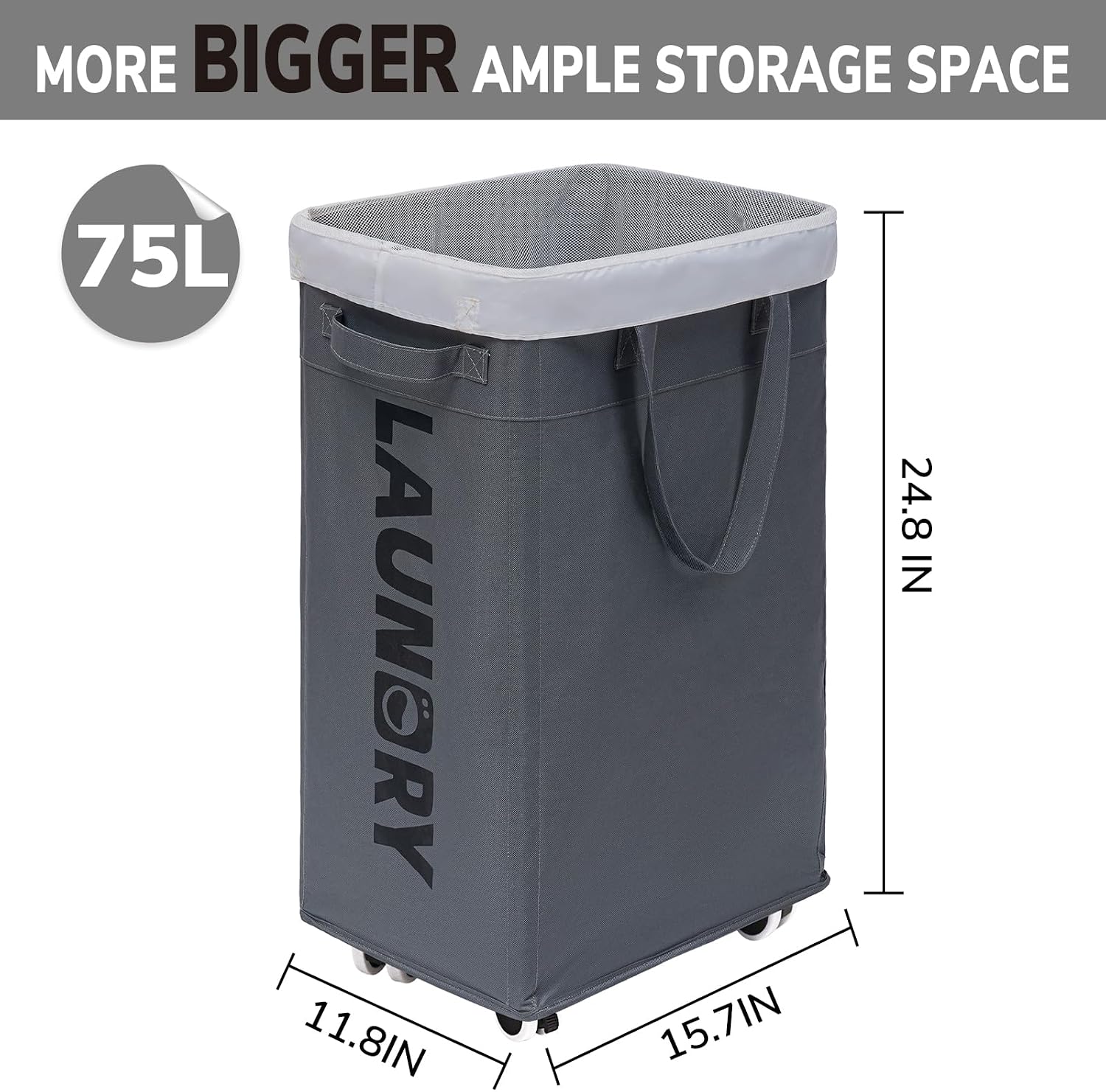 Detalle 1 de Goodpick canvas03ca-wheel75L-greyGoodpick 75 L Rolling Laundry Hamper