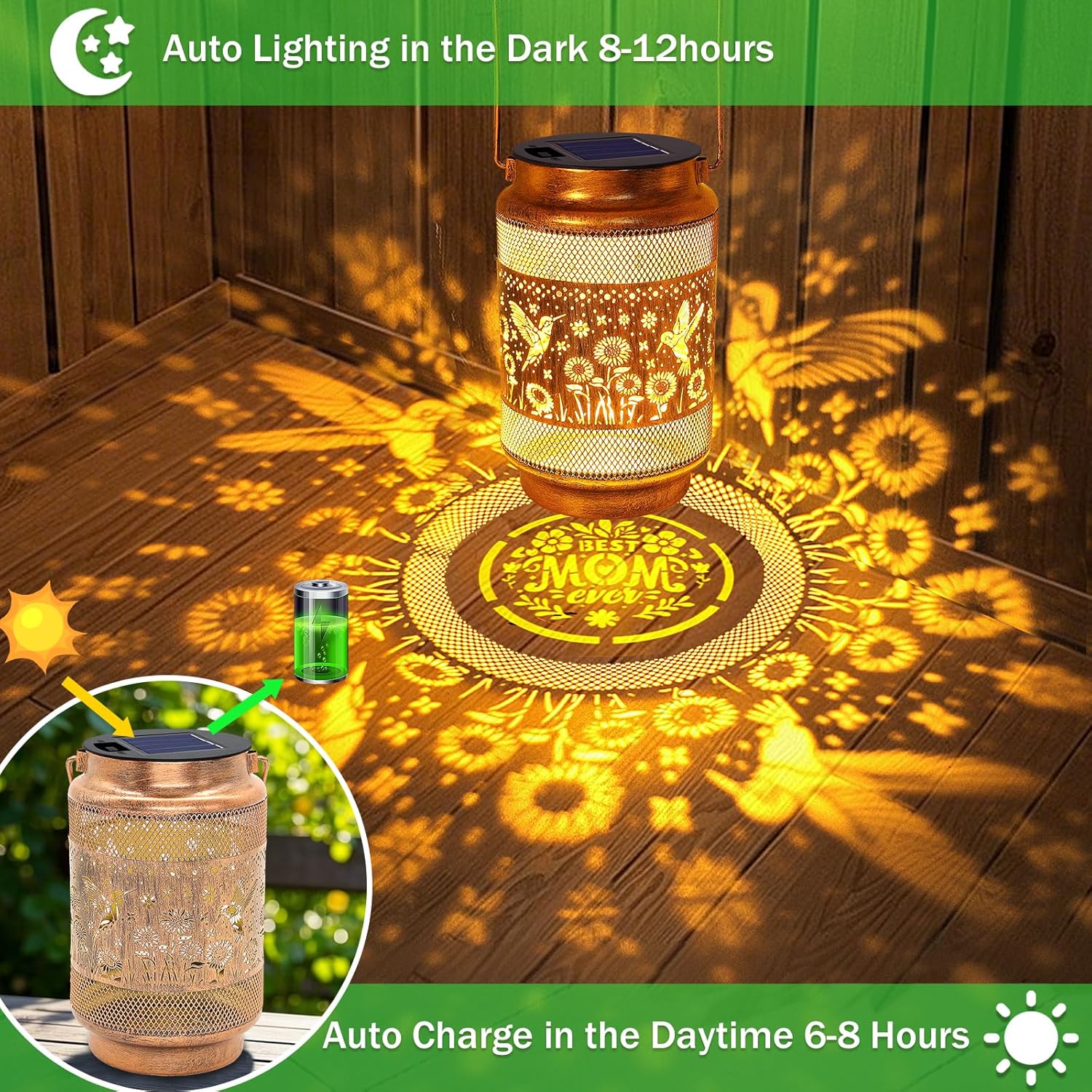 Detalle de 2 Pack Hummingbird Solar Lanterns: Outdoor Waterproof Garden Decor