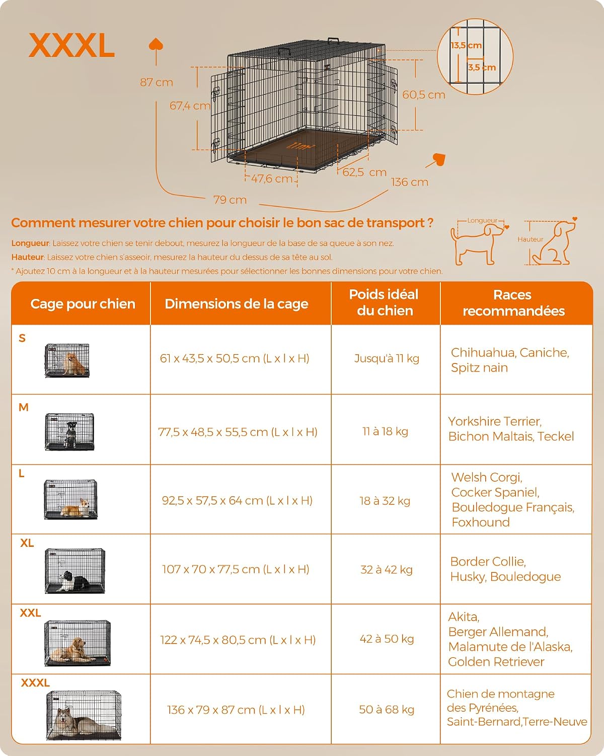 Detalle 2 de Feandrea PPD054B01 Cage pliable pour chien Taille XXXL 136 x 79 x 87 cm