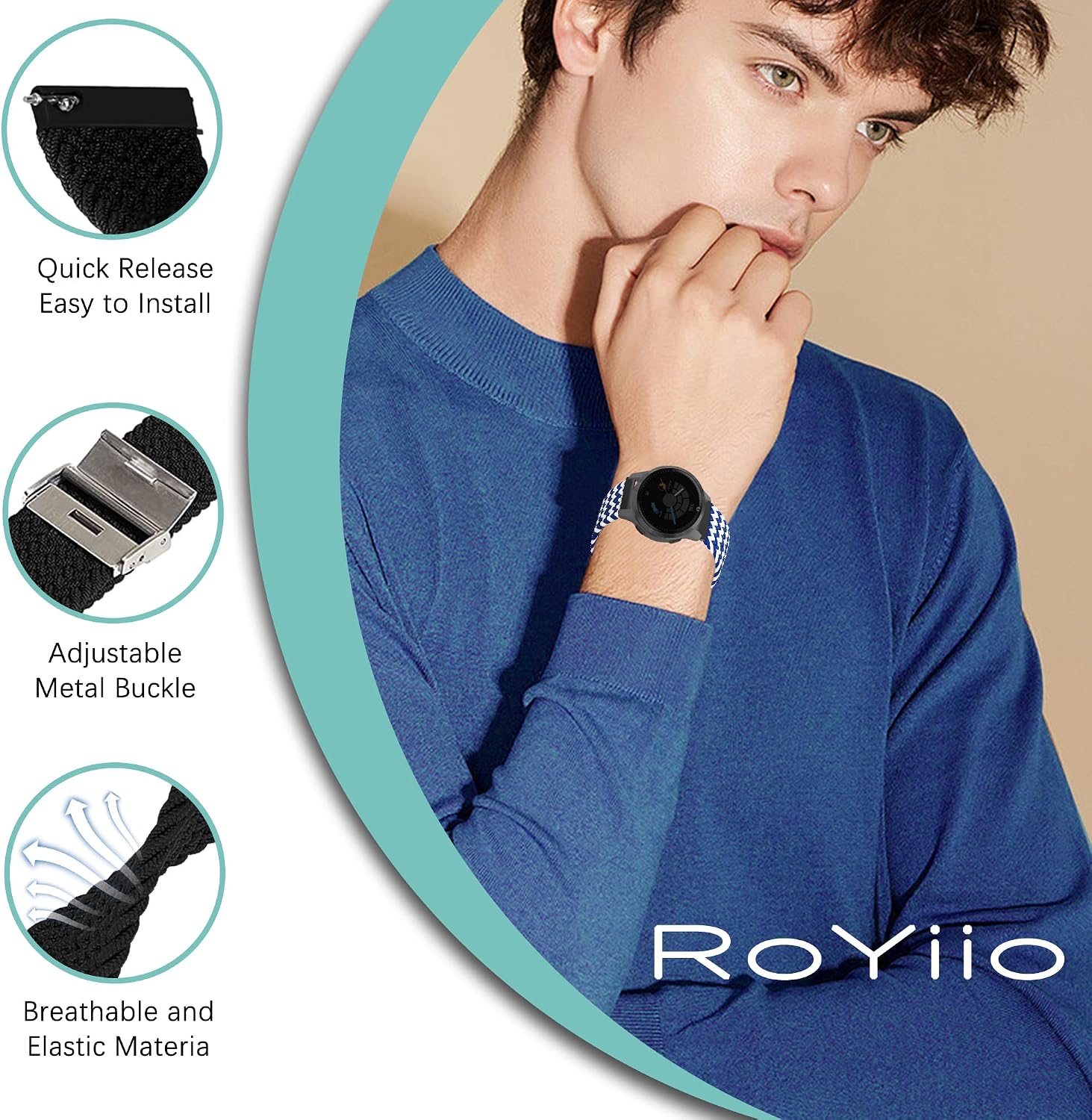 Thumbnail 1 de RoYiio Gewebtes Nylon-Armband für 22 mm mit Schnellverschluss – bequem, atmungsaktiv, mit Schnellwechsel