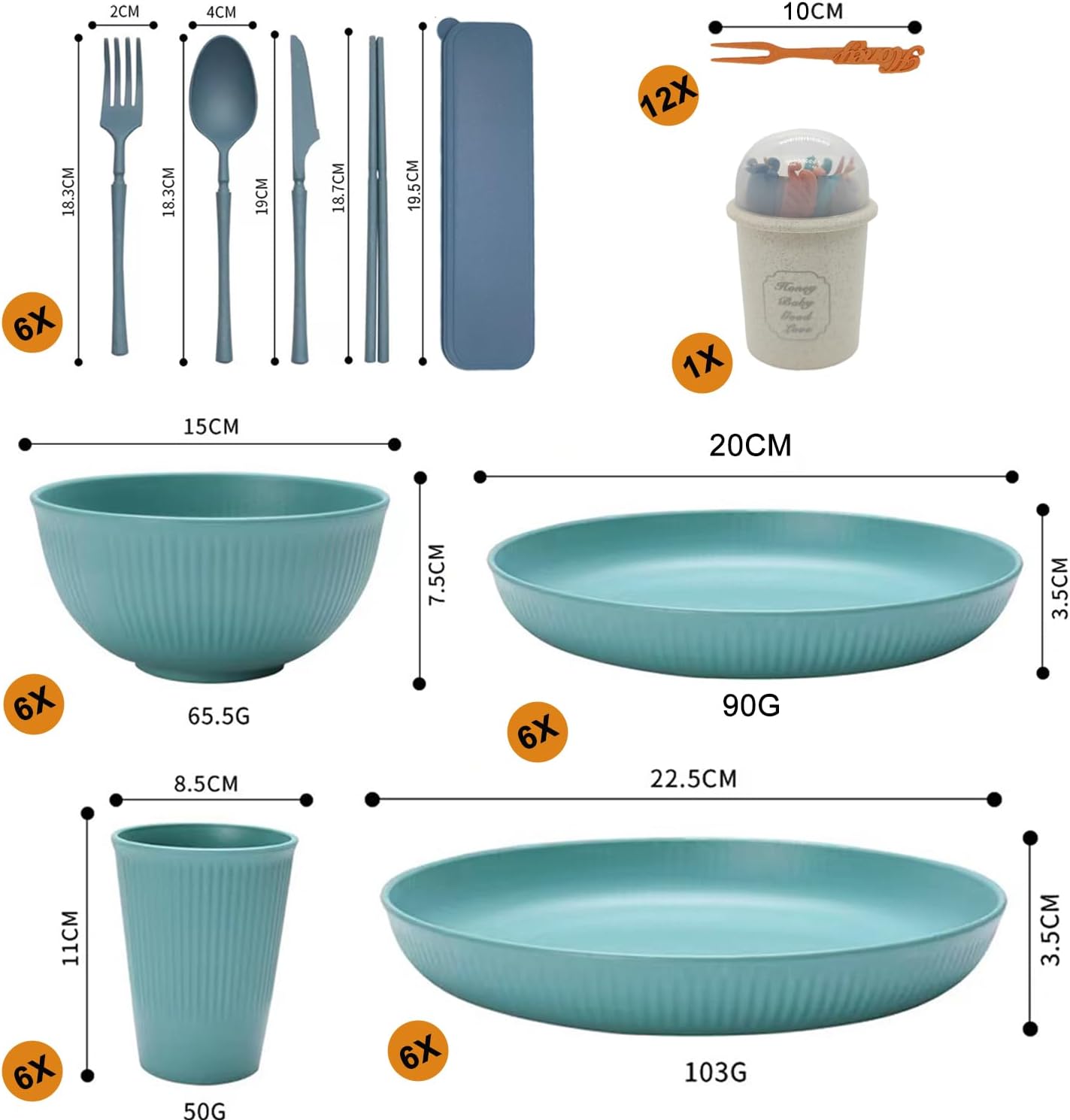 Thumbnail 1 de YEEBECA 67 Pièces Camping Vaisselle – Ensemble réutilisable pour 6 personnes