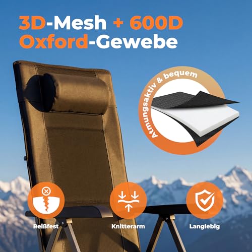 Thumbnail 6 de Homecall Campingstuhl faltbar mit gepolstertem Kopfstütze Hochlehner – 150 kg belastbar