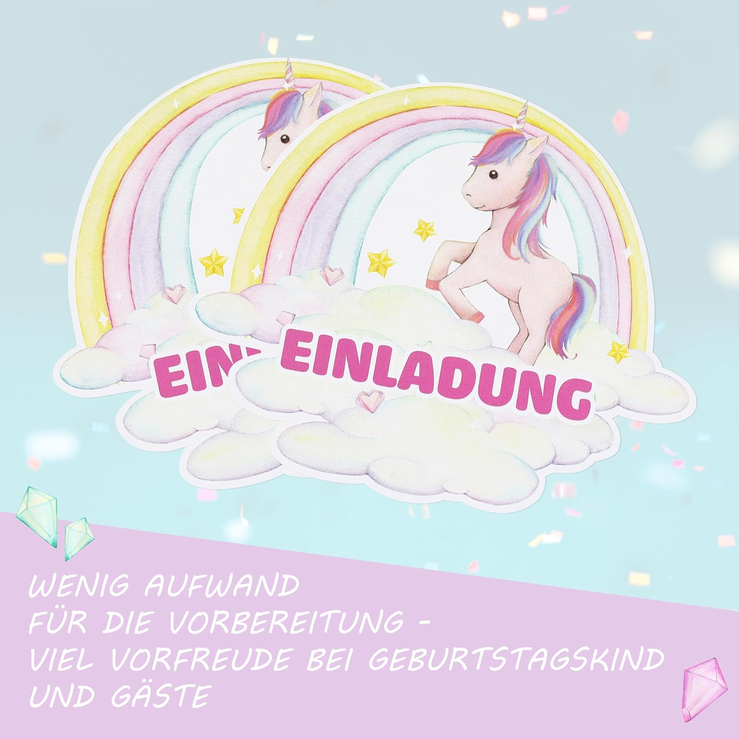Thumbnail 2 de CraftWerk Einhorn Einladungskarten 12er Set – Geburtstagseinladungen mit Regenbogen, 14 x 11,5 cm
