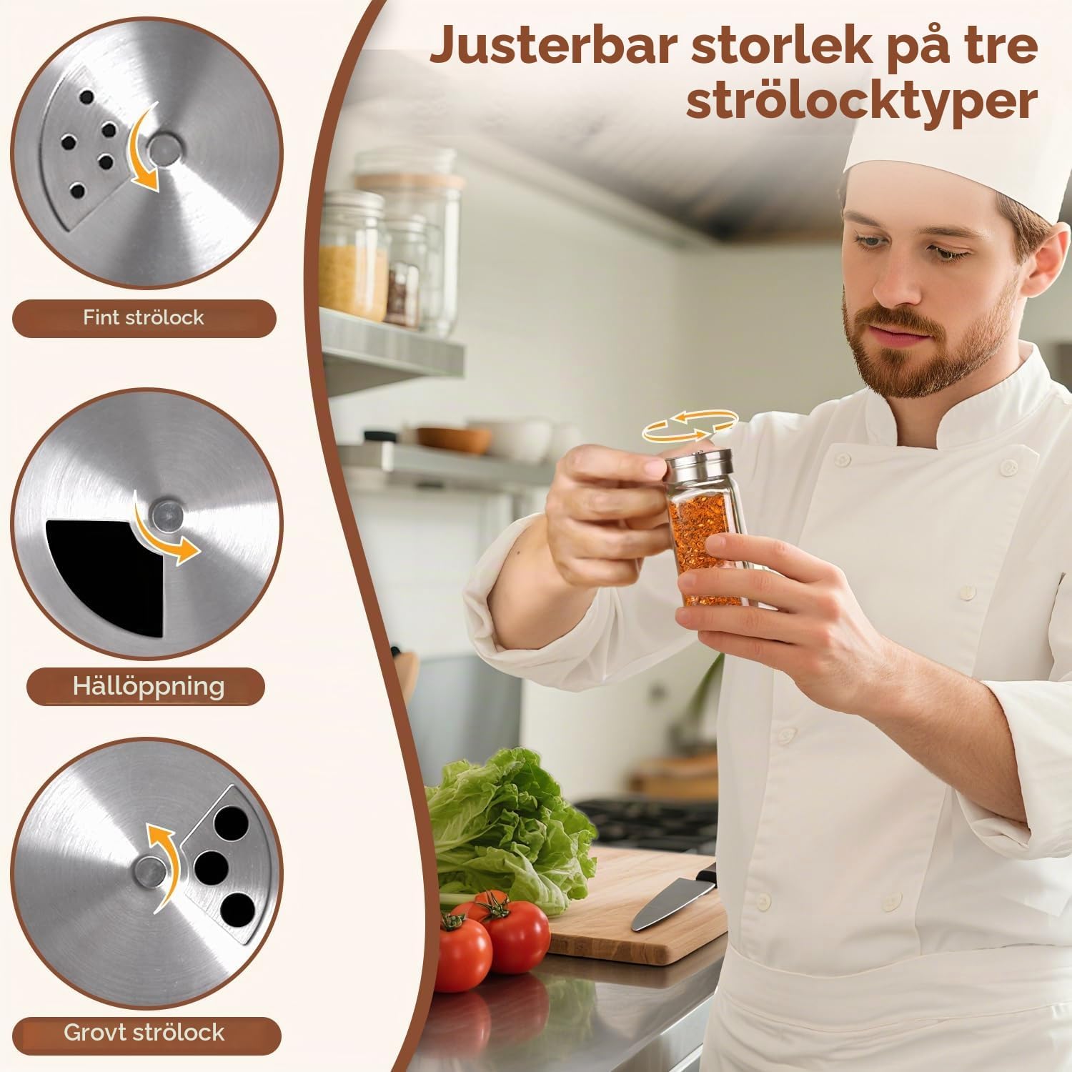 Thumbnail 6 de ComSaf kryddburkar i glas, 120 ml, 6-pack med justerbara lock