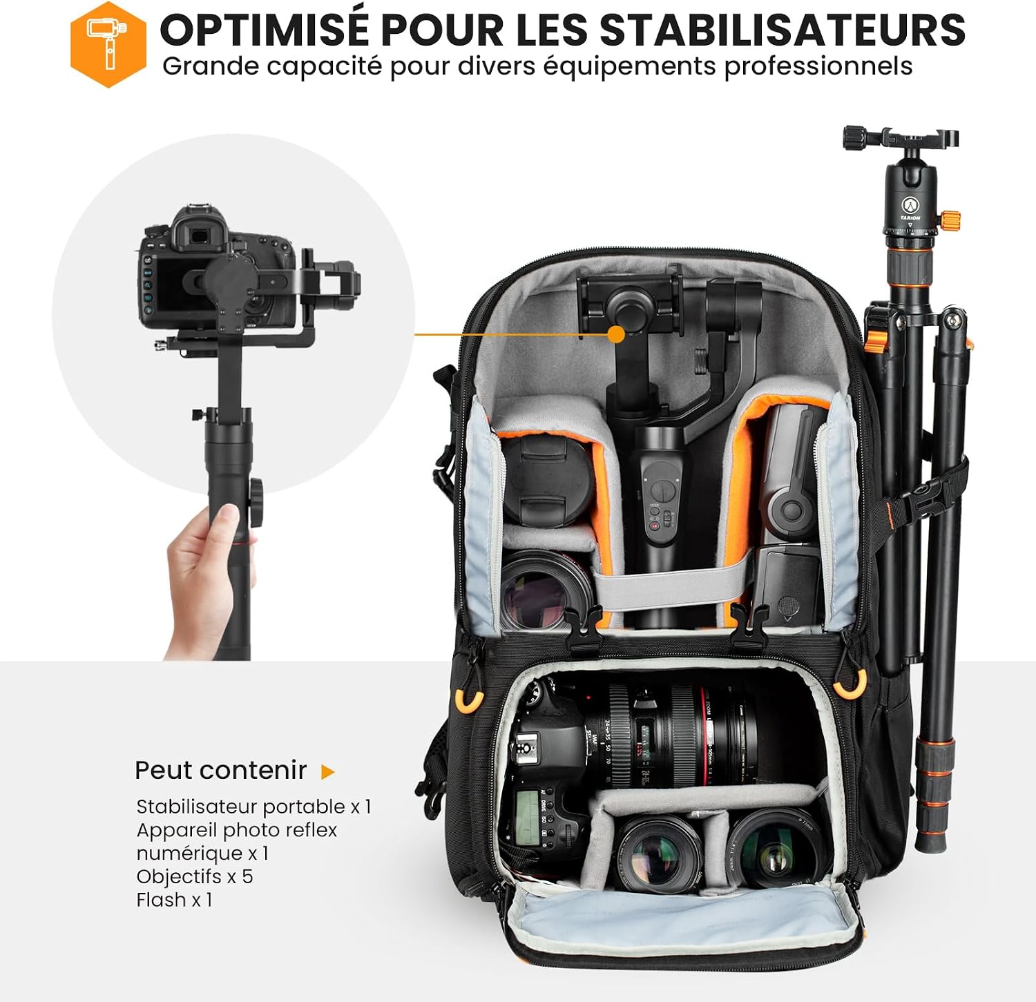 Detalle de TARION Sac à Dos pour Appareil Photo 15L (PBL) – Système modulable avec housse imperméable et compartiment ordinateur 15,6