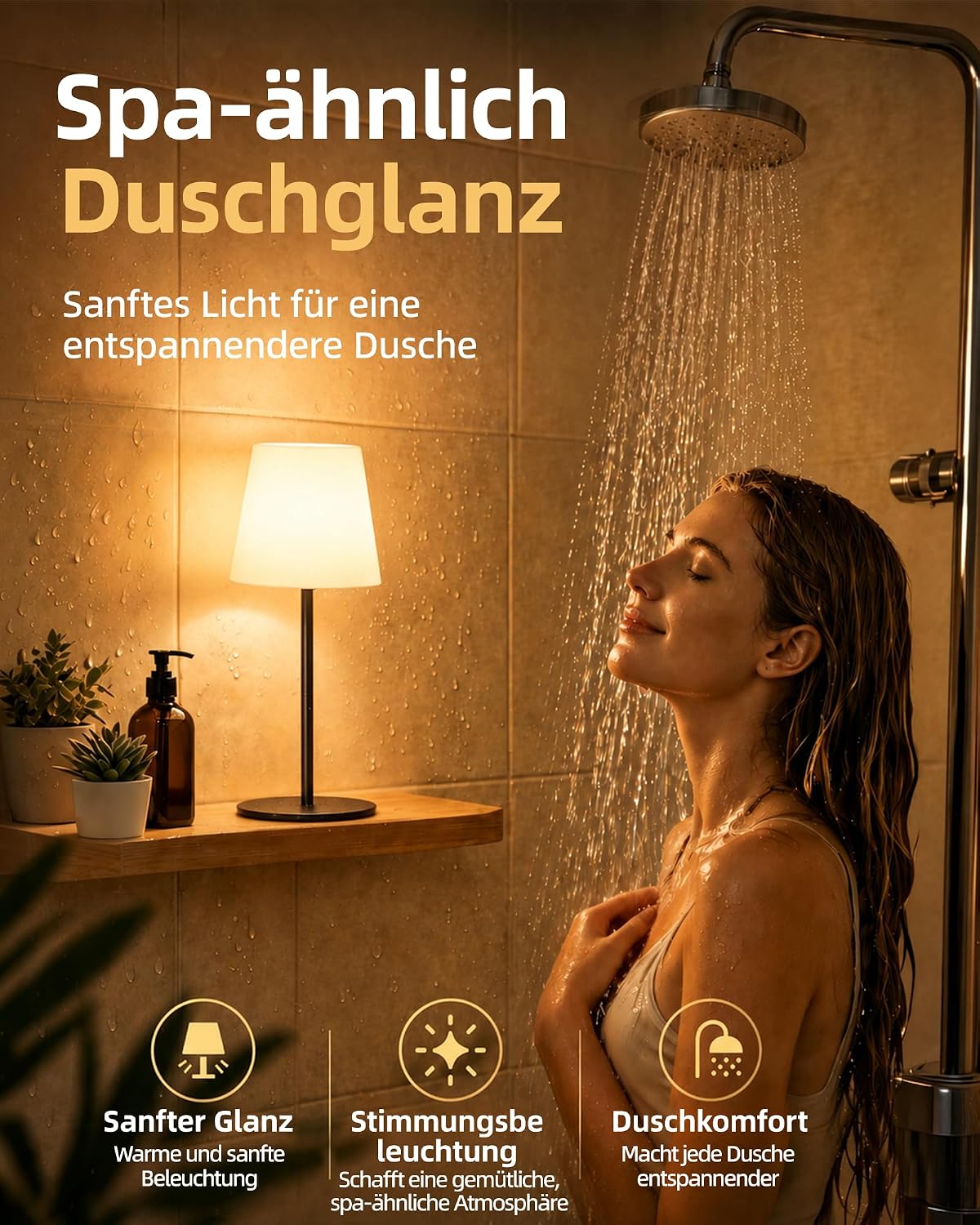 Detalle de EZVALO 2er-Set Kabellose Tischlampe LED – IP65, 4500mAh USB-C, Touch-Dimmbar, 3 Farbtemperaturen