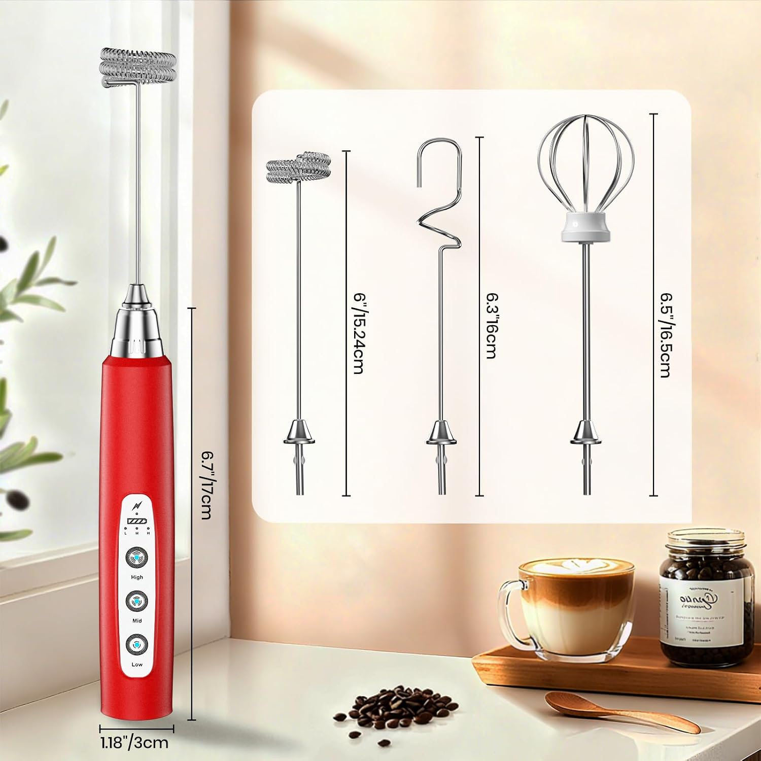 Thumbnail 6 de Colarlemo Handheld Milk Frother with Stainless Steel Whisks