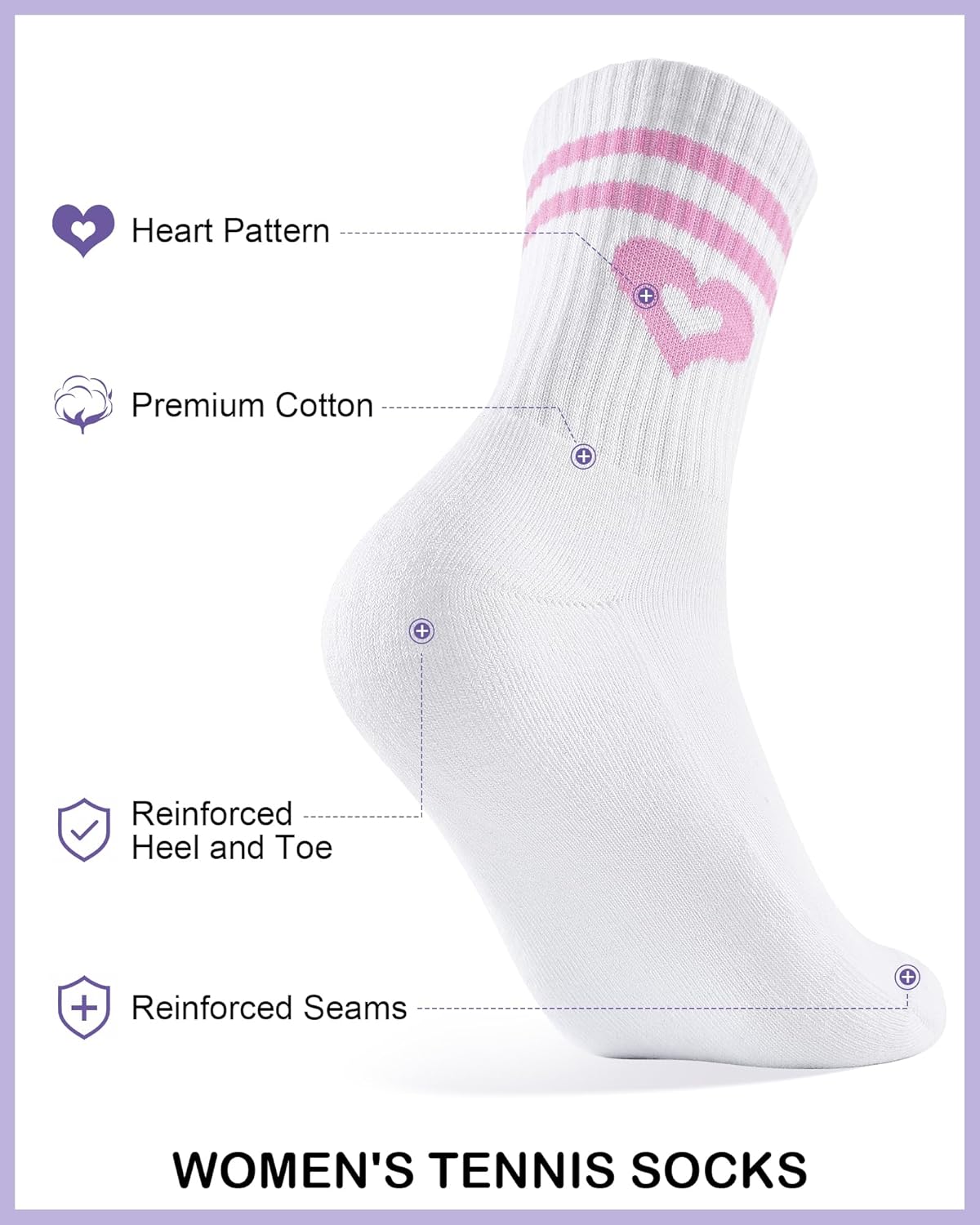 Thumbnail 5 de Niofind Chaussettes de Tennis Femme — Lot de 3 paires en coton avec motif cœur