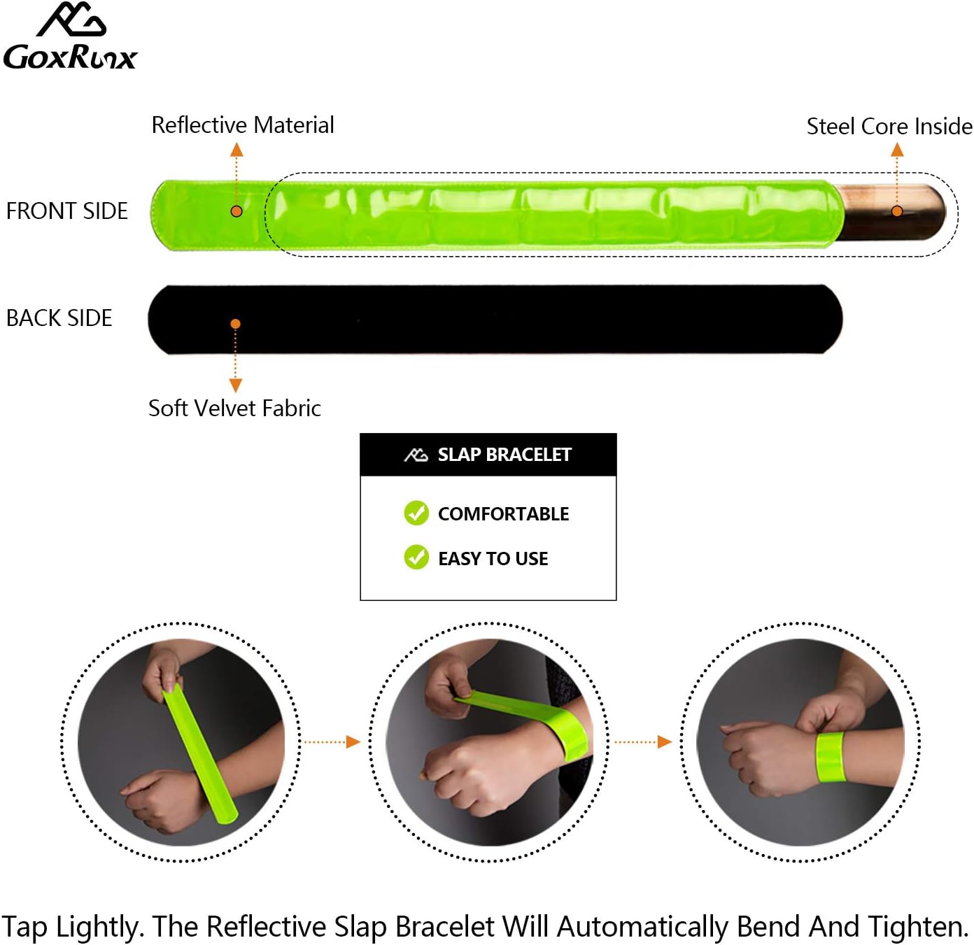Detalle 2 de GoxRunx Reflective Bands 6-Pack, Adjustable Running Gear with Slap Bracelets
