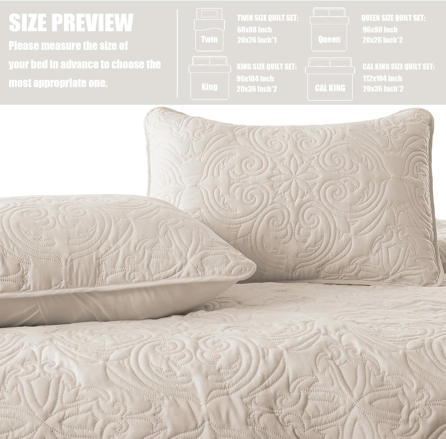 Detalle 2 de Exclusivo Mezcla QS-YP-TBE Twin Quilt Set, Beige Cream Microfiber Damask