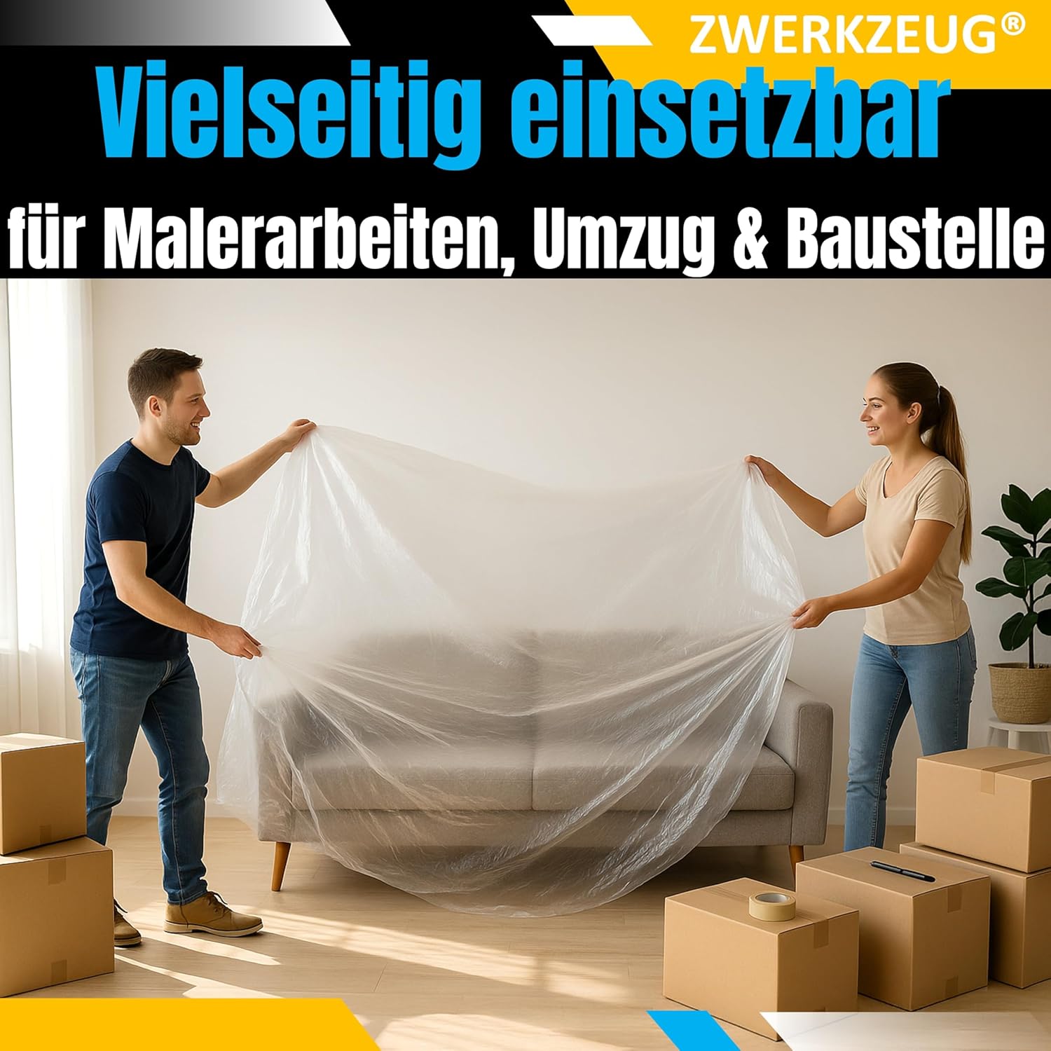 Thumbnail 6 de 10x ZWERKZEUG 10er-Set Maler-Abdeckfolie transparent (4 x 5 m) – Staub- und Nässeschutz für Renovierung & Umzug