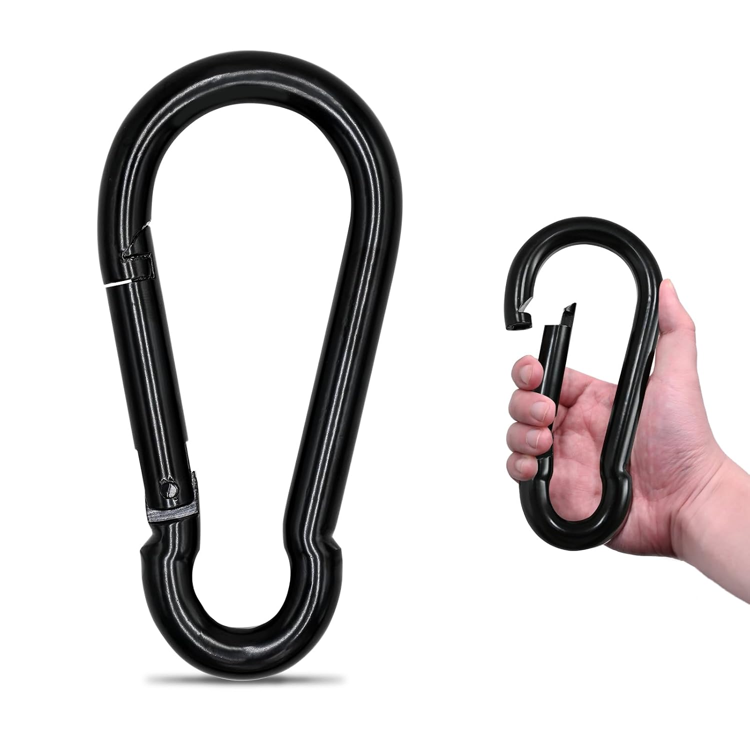 Detalle de KINLINK 7-Inch Black Carabiner Clip, Carbon Steel Spring Snap Hook