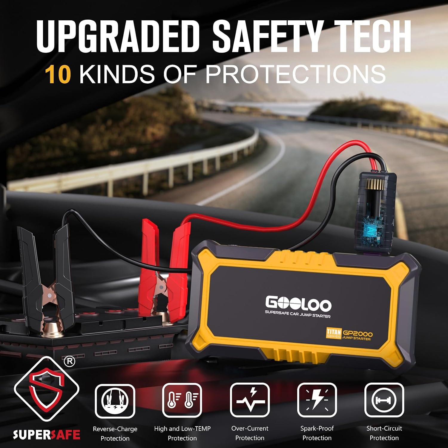 Detalle 2 de GOOLOO GP2000-2000A Portable Car Jump Starter with USB Outputs and LED Light