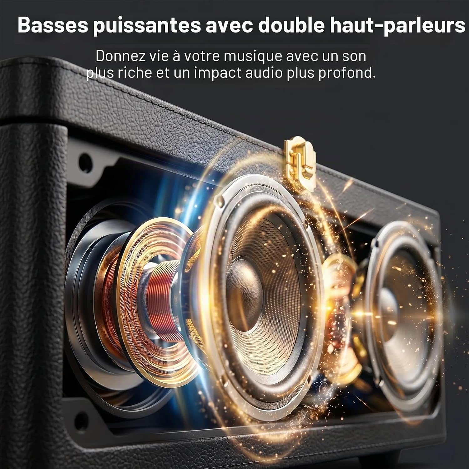 Thumbnail 2 de Gueray Lecteur CD Cuir Portable: lecteur CD vintage avec Bluetooth 5.2 et haut-parleurs 3600 mAh