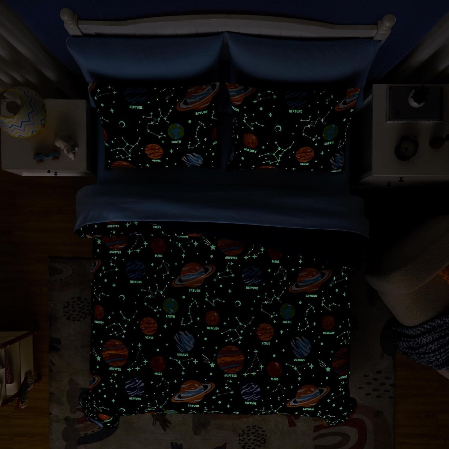 Thumbnail 2 de Full Kids Comforter Set - Glow-in-the-Dark Space 7-Piece Bedding for Boys