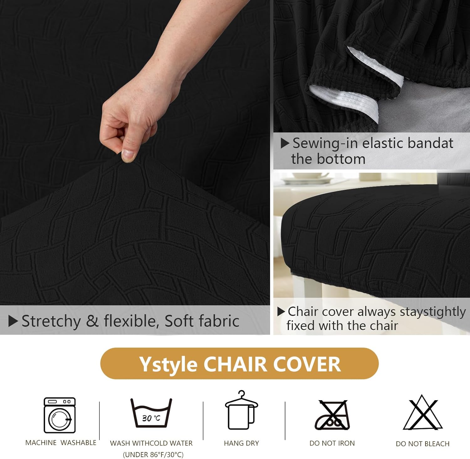 Thumbnail 4 de Ystyle housse de chaise extensible 6 pièces (noir) – couverture universelle lavable et amovible