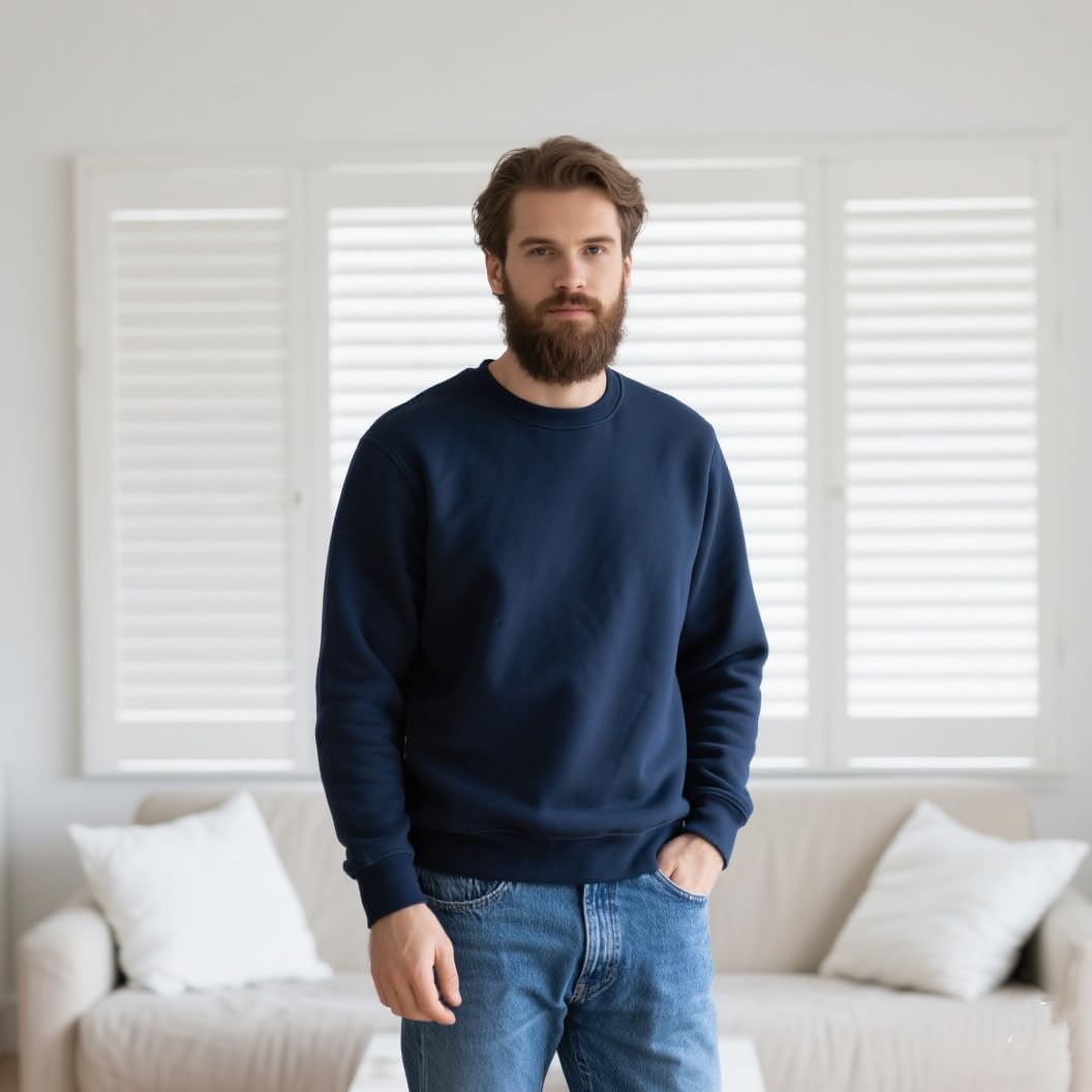 Detalle 2 de PrimeCrest fleece-sweatshirt voor heren met ronde hals en elastische boorden