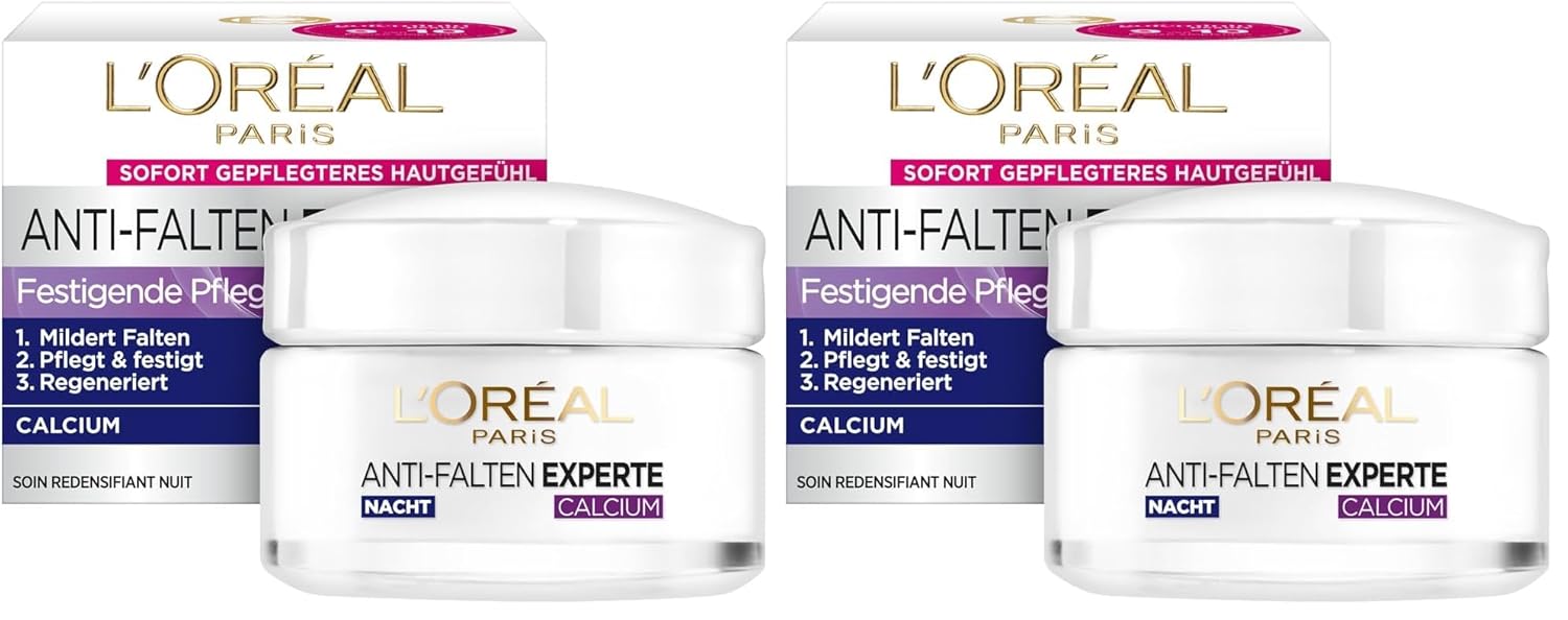 Detalle de L’Oréal Paris Anti-Falten Experte 55+ Nachtcreme mit Calcium – feuchtigkeitsspendende Anti-Aging Nachtpflege (50 ml)