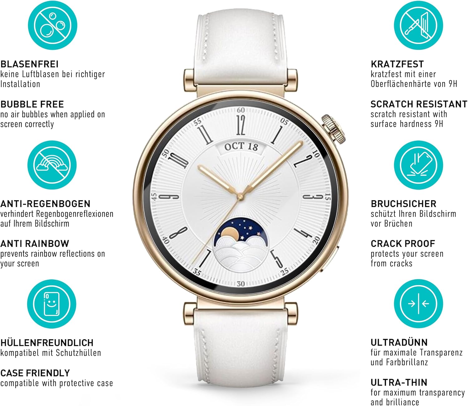 Detalle de SmarTect Huawei Watch GT 4 41mm Tempered Glass Screen Protectors, 3 Pack