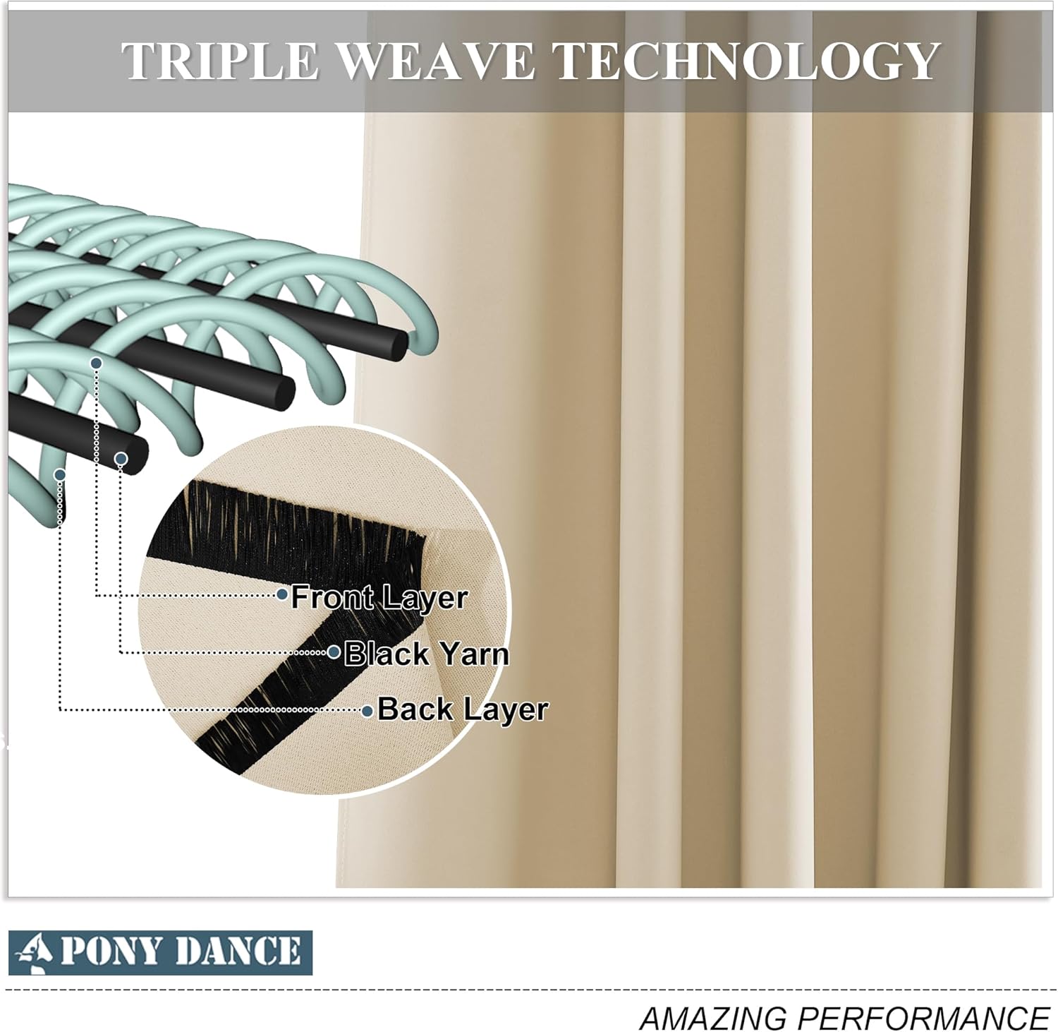 Thumbnail 6 de PONY DANCE Short Thermal Insulated Curtains (Biscotti Beige) – 2 Eyelet Panels, 37x40 Inch