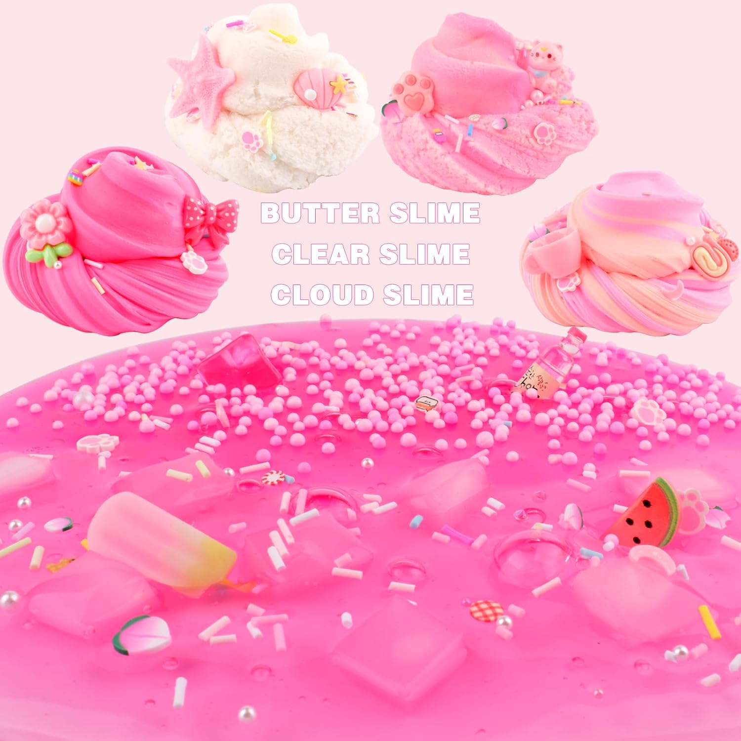 Thumbnail 1 de 6 Pack Slimes Kit: Pink Slime Kids with Cloud Butter & Clear Slime — Toy Gift Set for 8–12 Year Olds