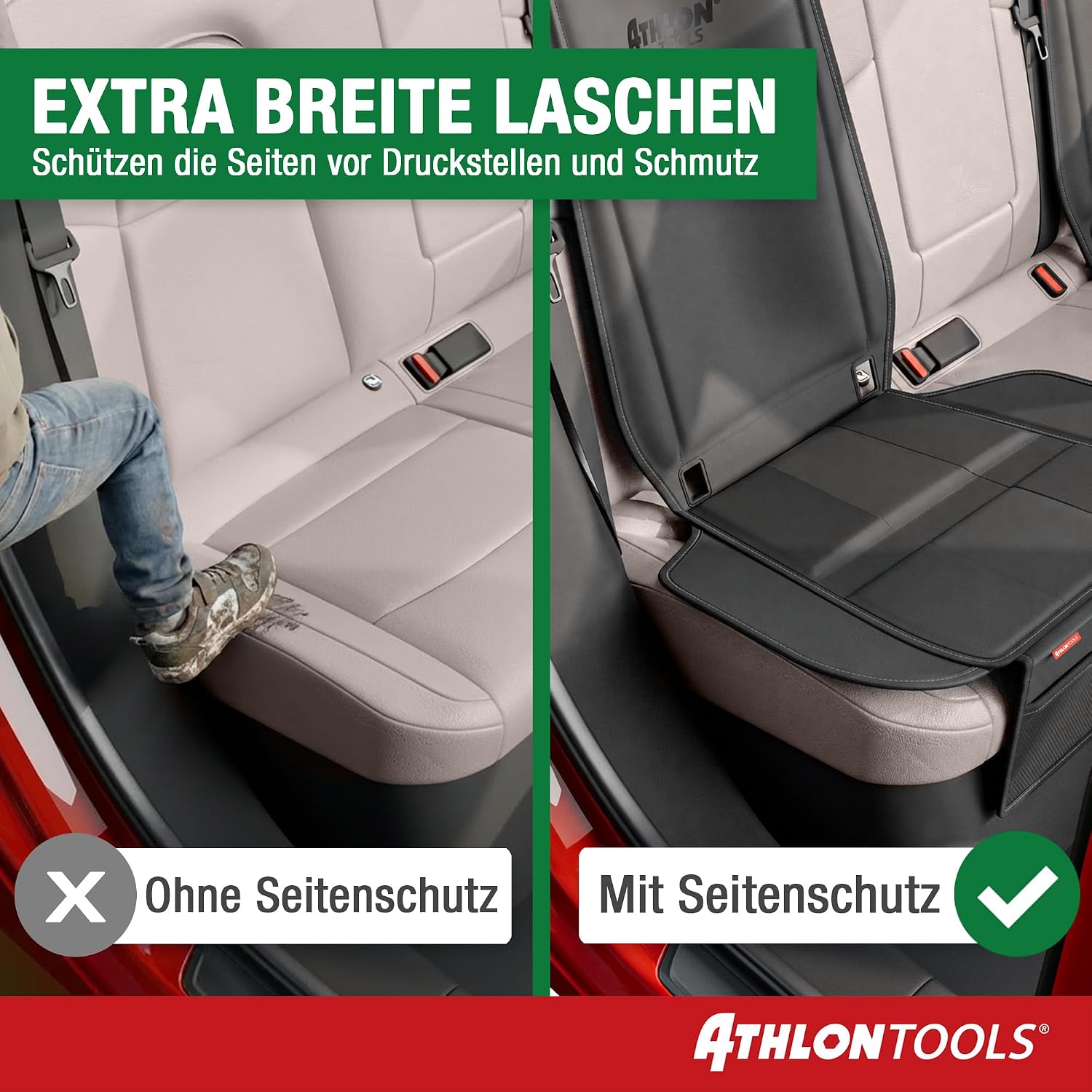 Detalle de ATHLON TOOLS Kindersitzunterlage Auto mit Seitenschutz – ISOFIX-kompatibel, dick gepolstert
