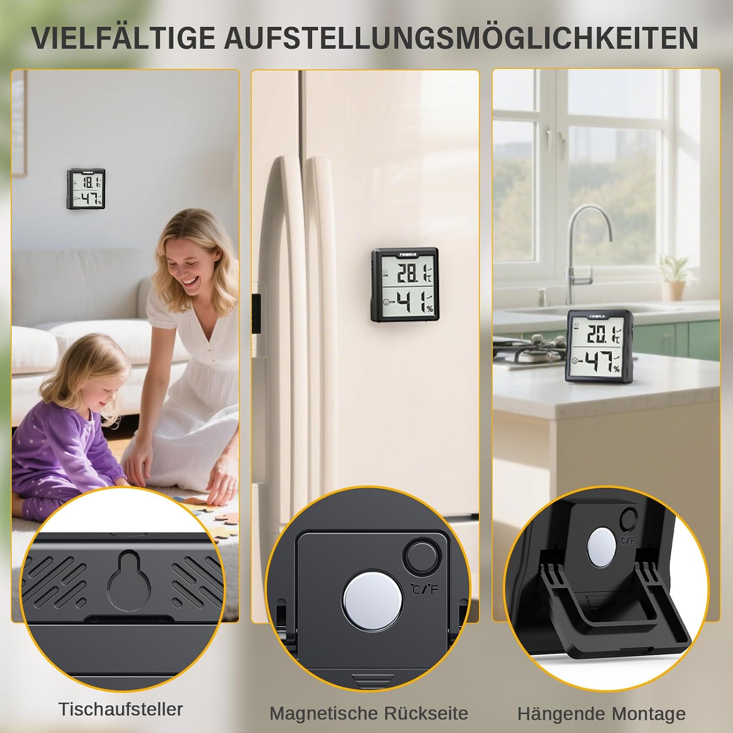 Thumbnail 5 de FUMMDUS 3 Stück Thermometer Hygrometer -50–70°C