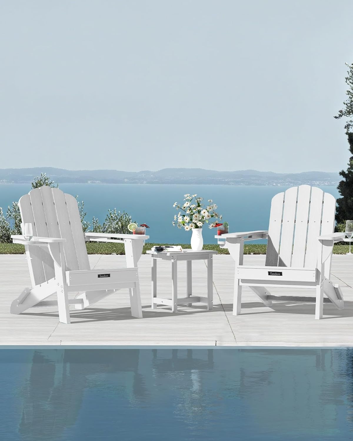 Detalle 2 de Eesdom Folding Adirondack Chair, White Wood-Grain Finish, 2 Cup Holders