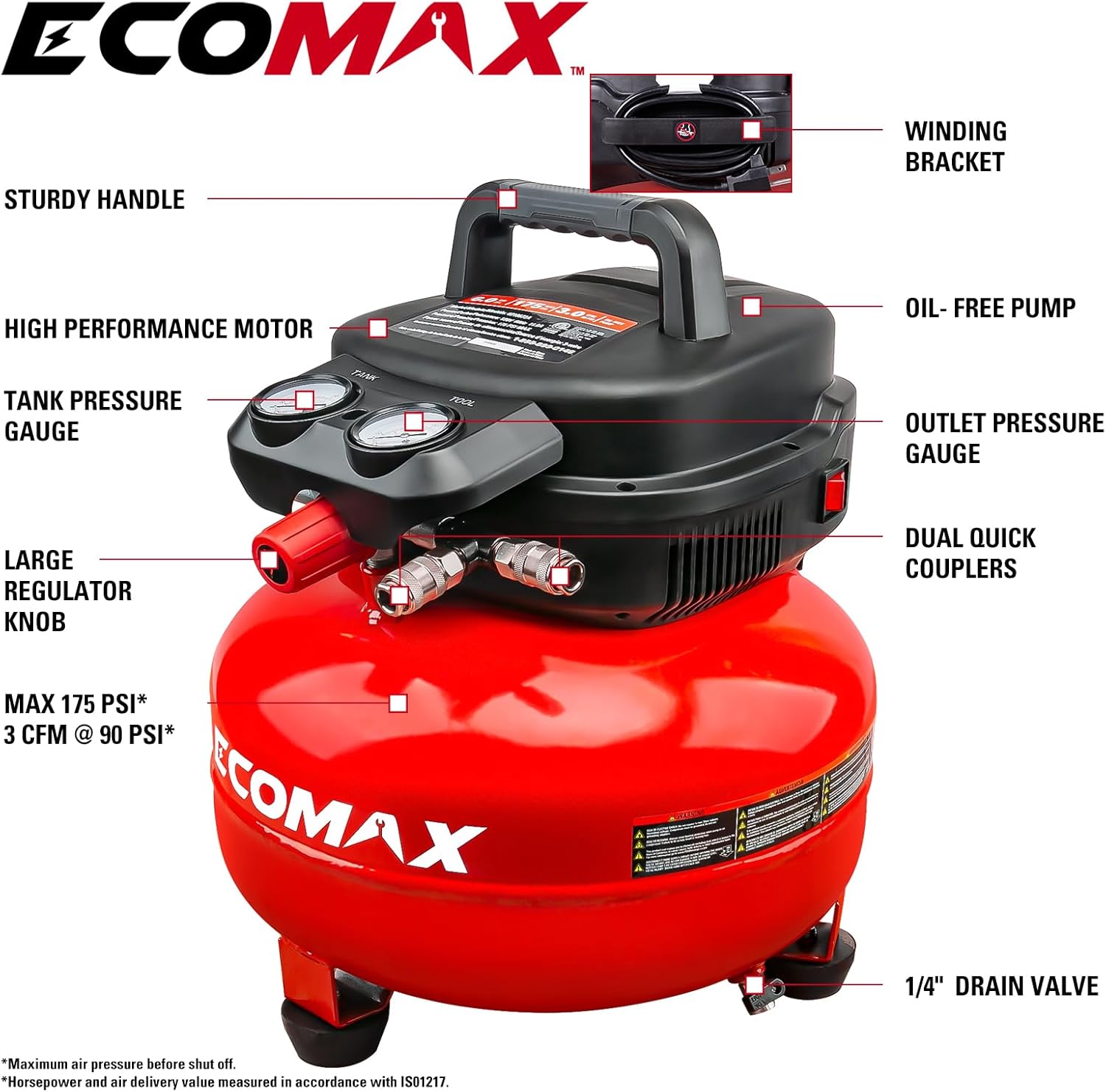 Thumbnail 1 de ECOMAX 6-Gallon Pancake Air Compressor 175 PSI