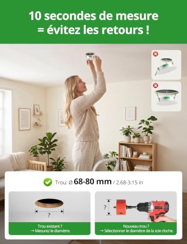 Detalle de HOMEOW Lot de 20 Spot LED Encastrable Extra Plat 5W – 68–80 mm, IP44, Blancs T° 2700/4000/6000K
