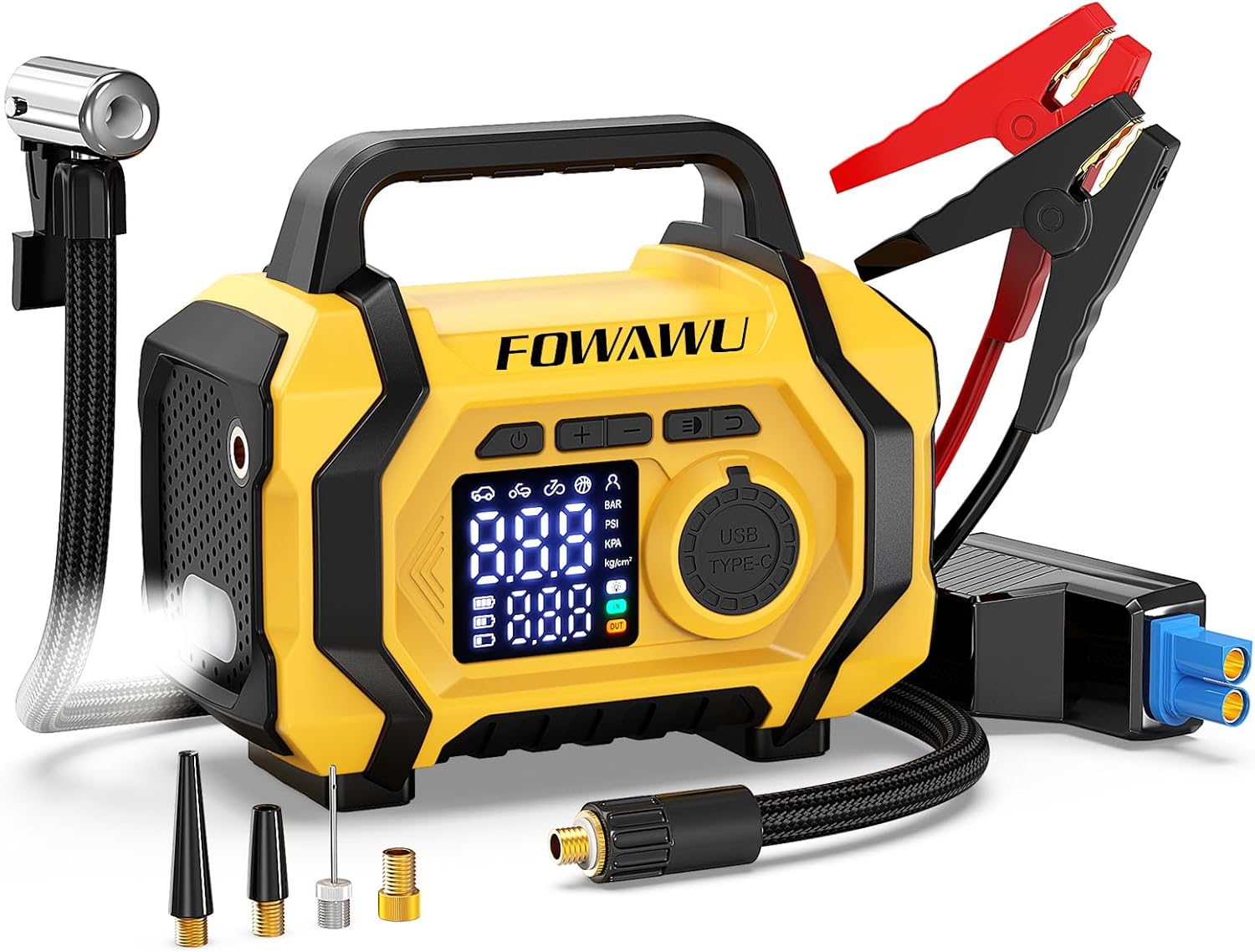 Detalle de FOWAWU Avviatore Batteria Auto con Compressore 9 in 1 – 8000A, 26800mAh, 150 psi