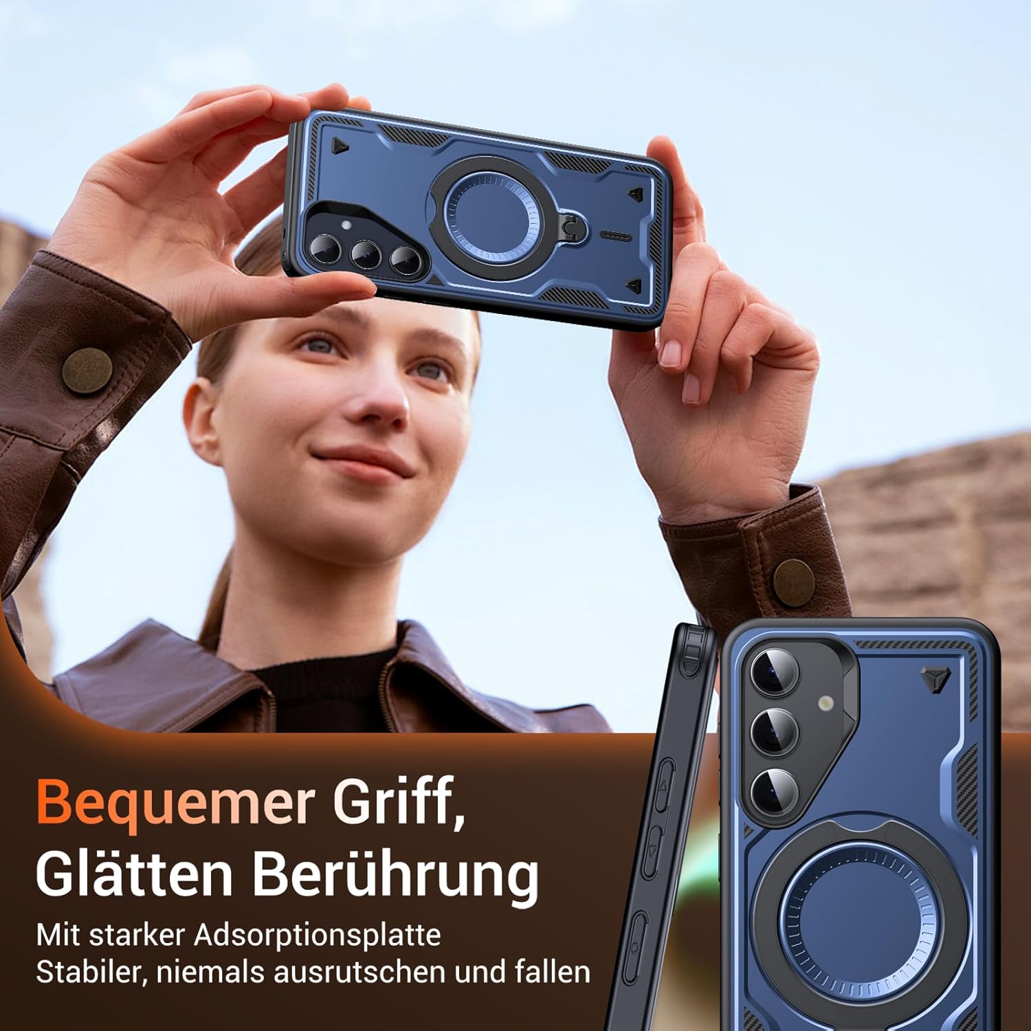 Thumbnail 5 de WYUIC Schutzhülle für Samsung Galaxy A55 5G mit 360° rotierendem Magnetring, stoßfest & kratzfest (blau)