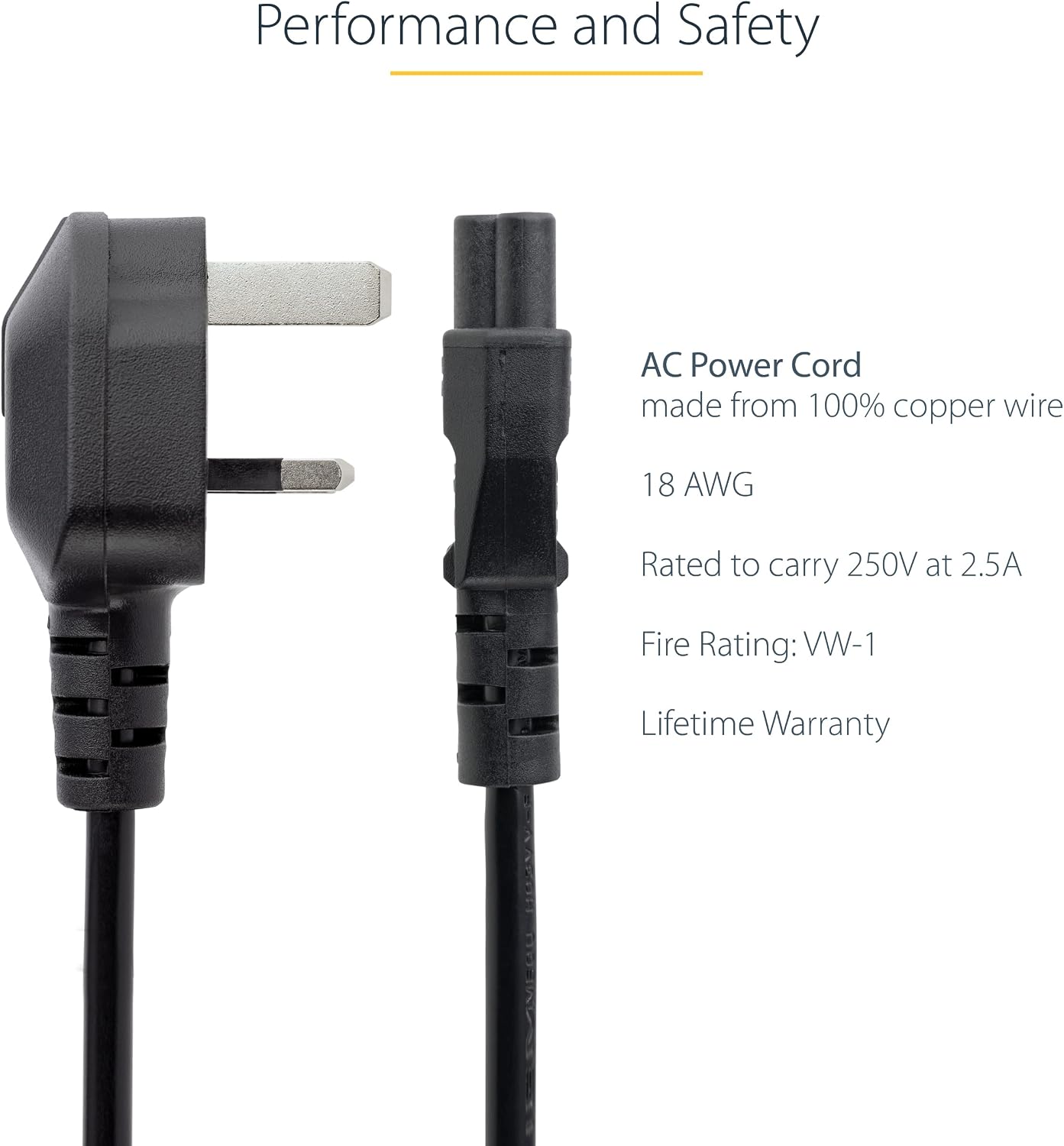Thumbnail 1 de StarTech.com PXTNB3SUK1M 1m UK laptop power cord (BS 1363 to IEC 60320 C5), black