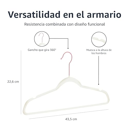 Detalle de Amazon Basics perchas antideslizantes de terciopelo finas (paquete 50) – marfil/dorado