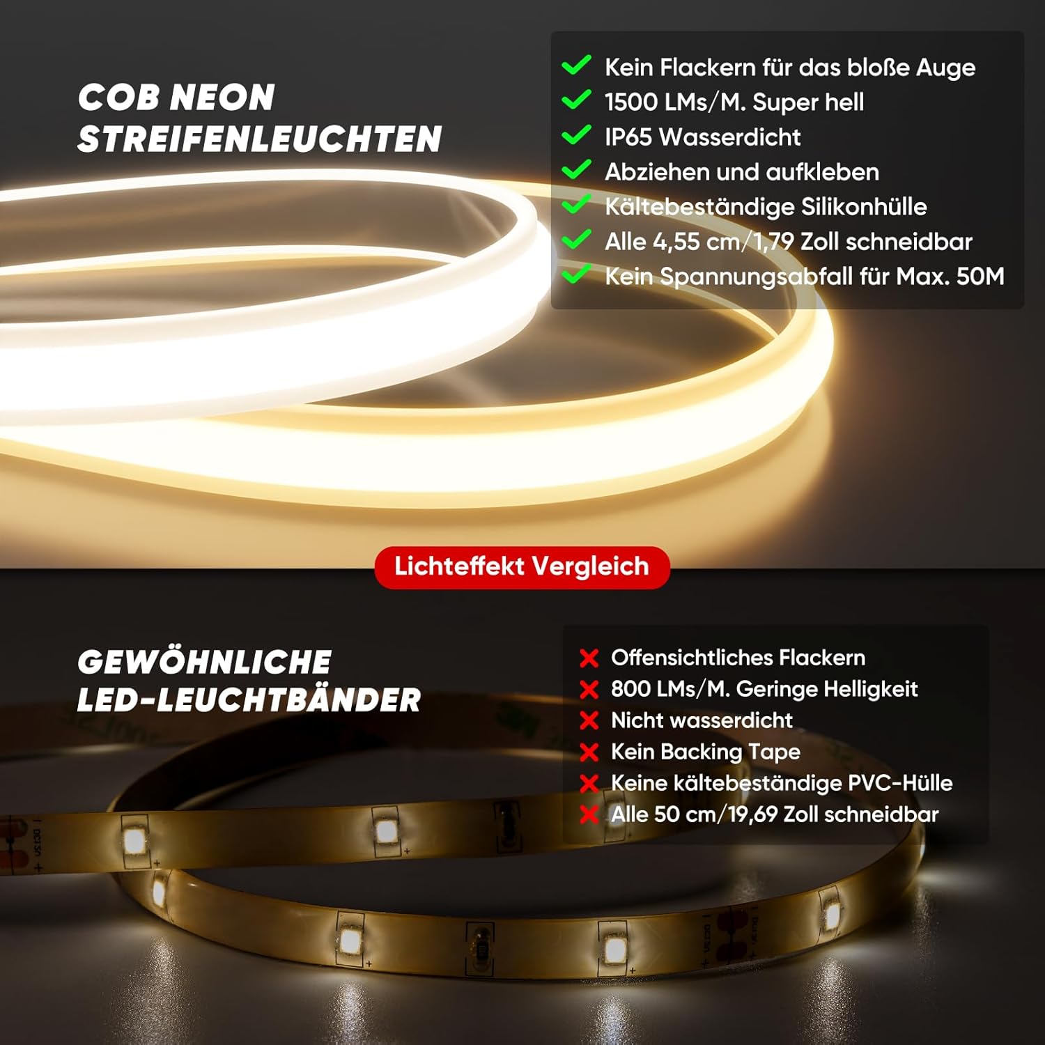 Thumbnail 4 de Shine Decor COB LED Streifen 5 m (IP65, 286 LEDs/m) – kaltweiß, dimmbar über Dimmer-Adapter